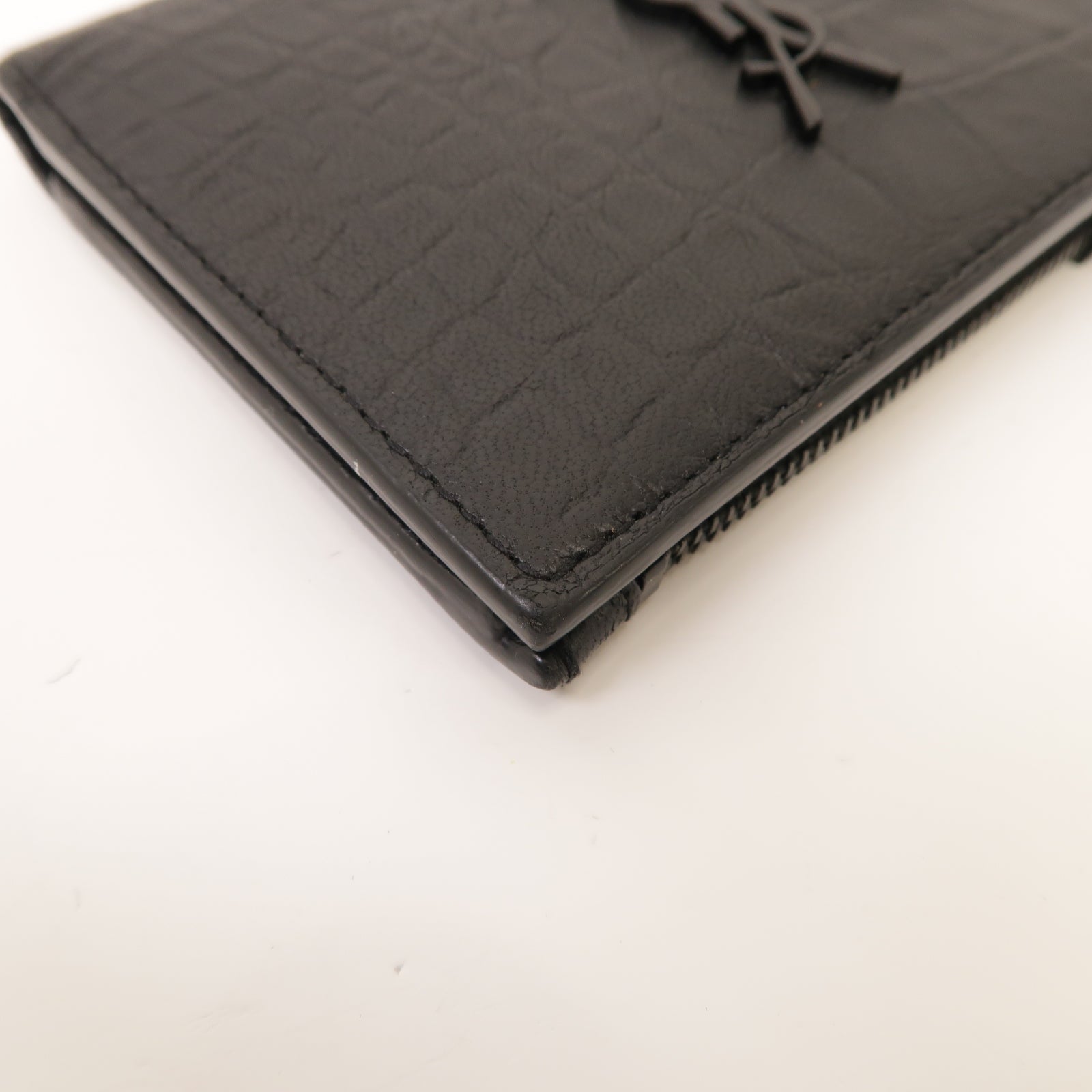 SAINT LAURENT 牛皮皮革Wallet銀扣錢包黑色