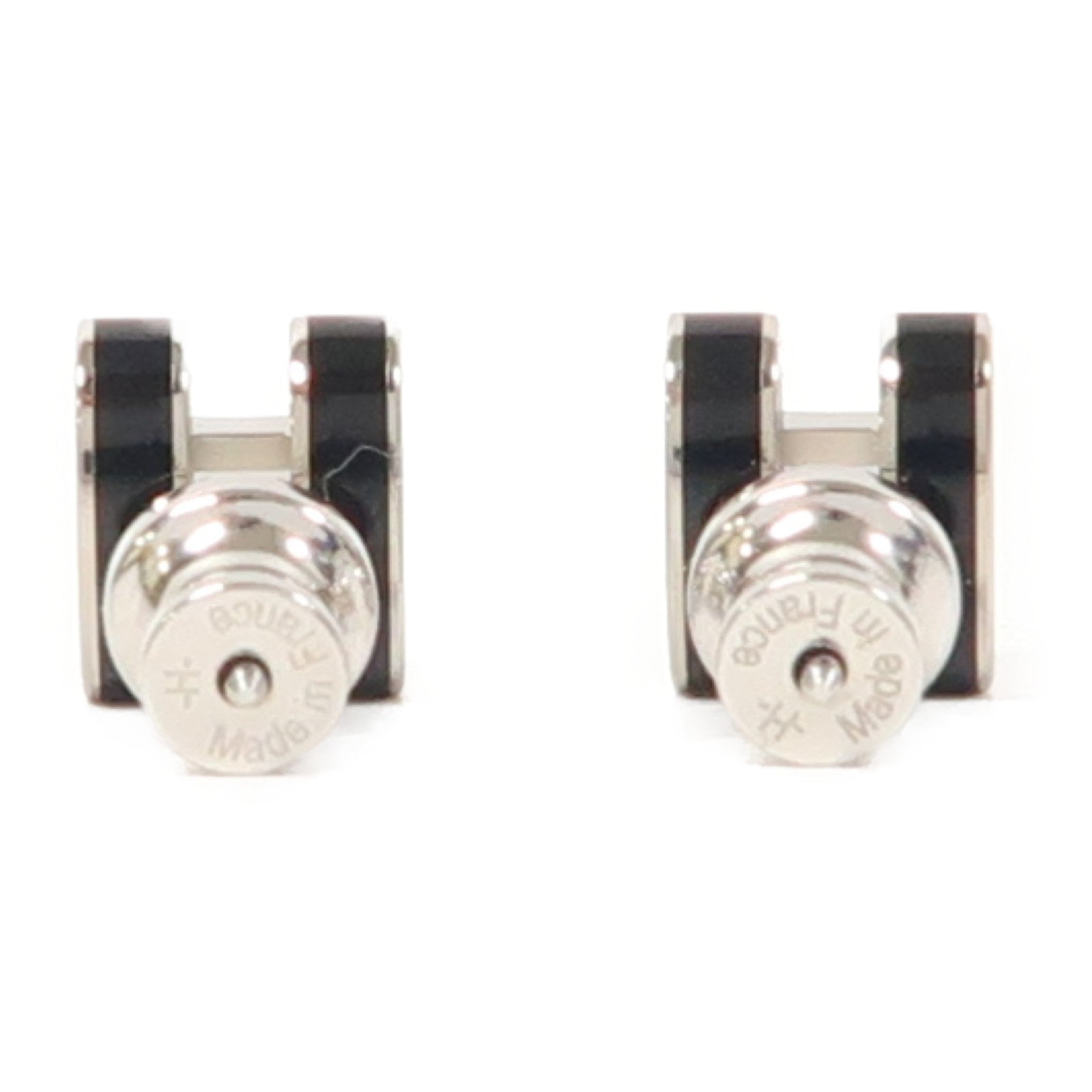 HERMES 金屬Mini Pop H Earrings銀扣耳環黑色