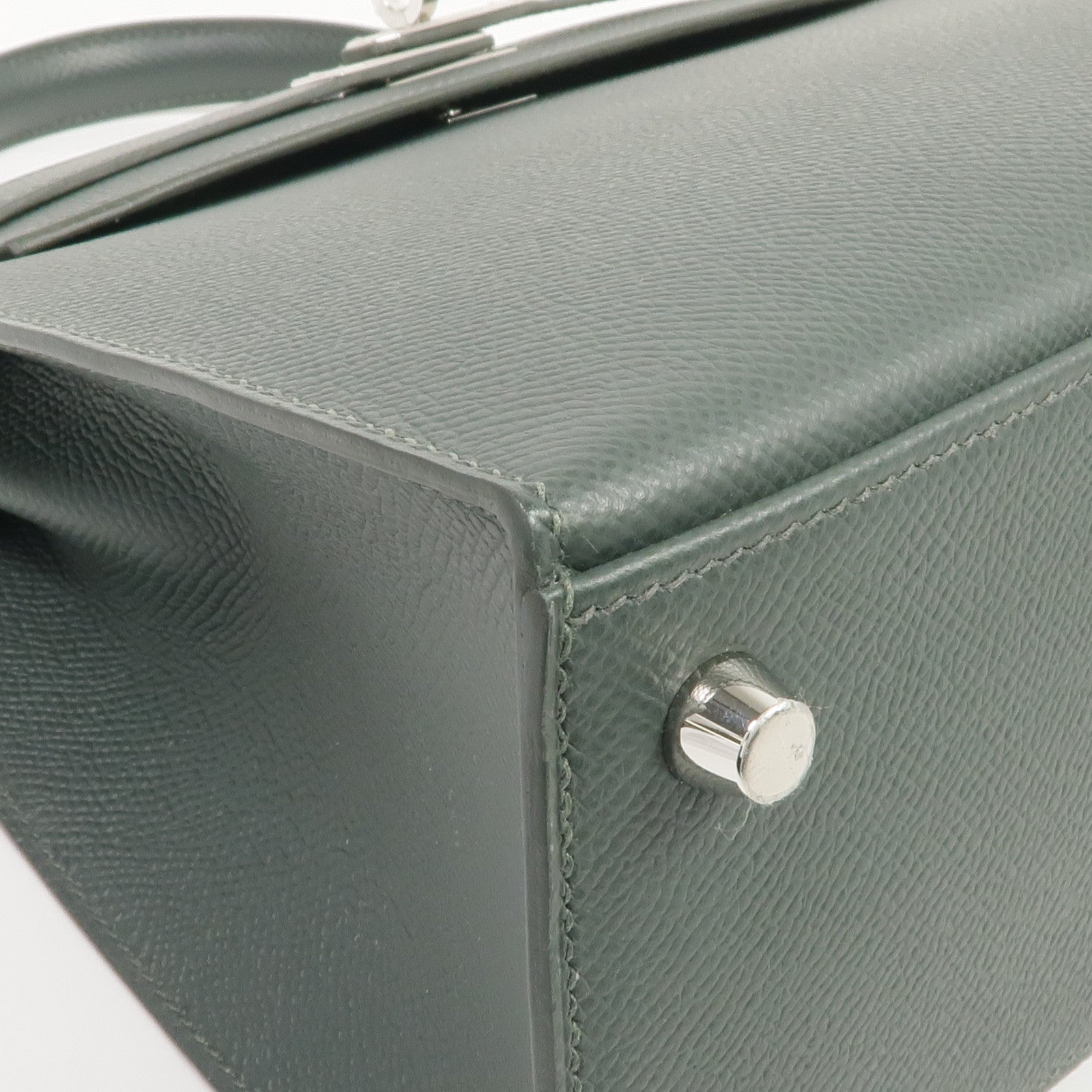 HERMES Epsom皮革Kelly 25銀扣手挽肩背兩用袋Vert Mangrove