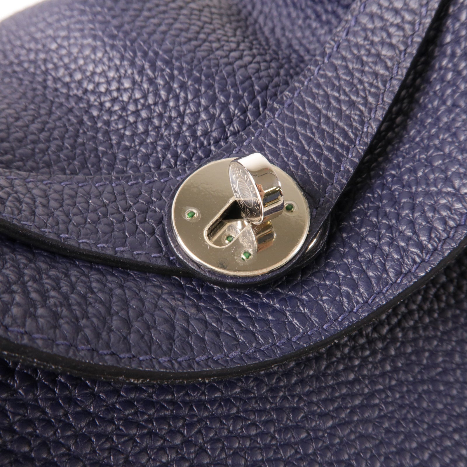 HERMES Clemence皮革銀扣Lindy 30肩背袋Bleu Nuit