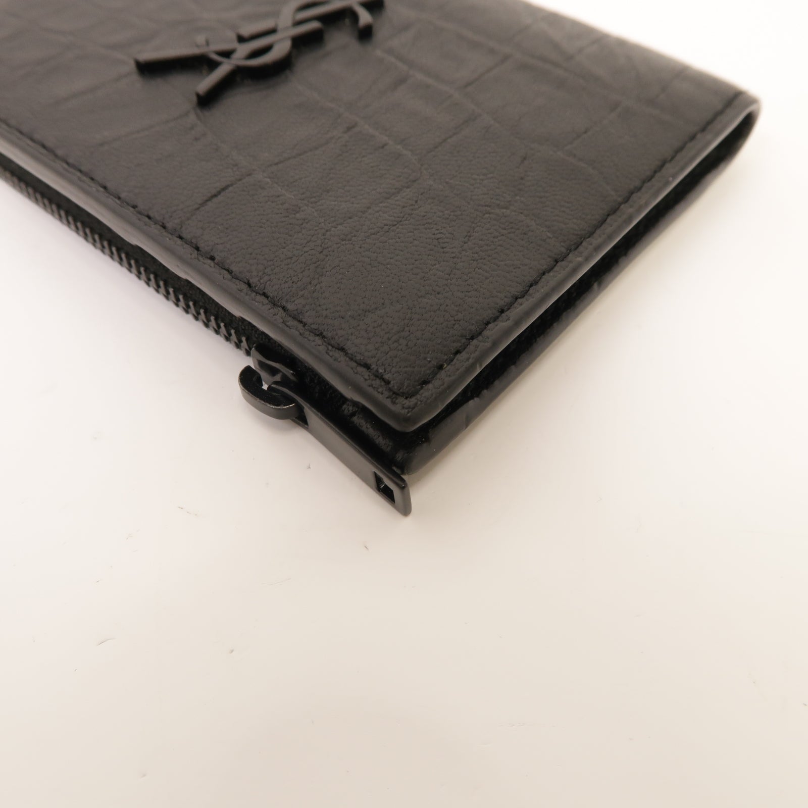 SAINT LAURENT 牛皮皮革Wallet銀扣錢包黑色