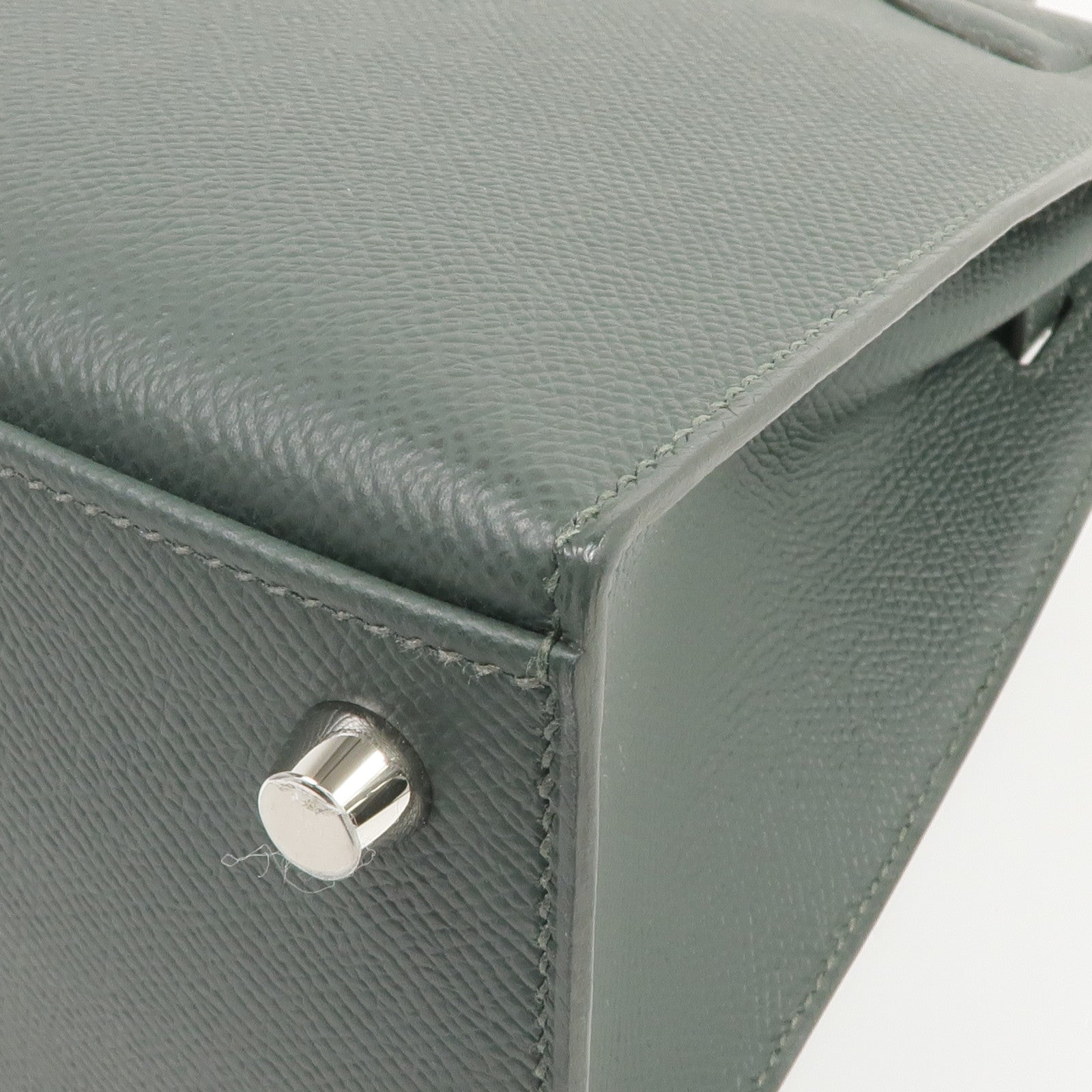 HERMES Epsom皮革Kelly 25銀扣手挽肩背兩用袋Vert Mangrove