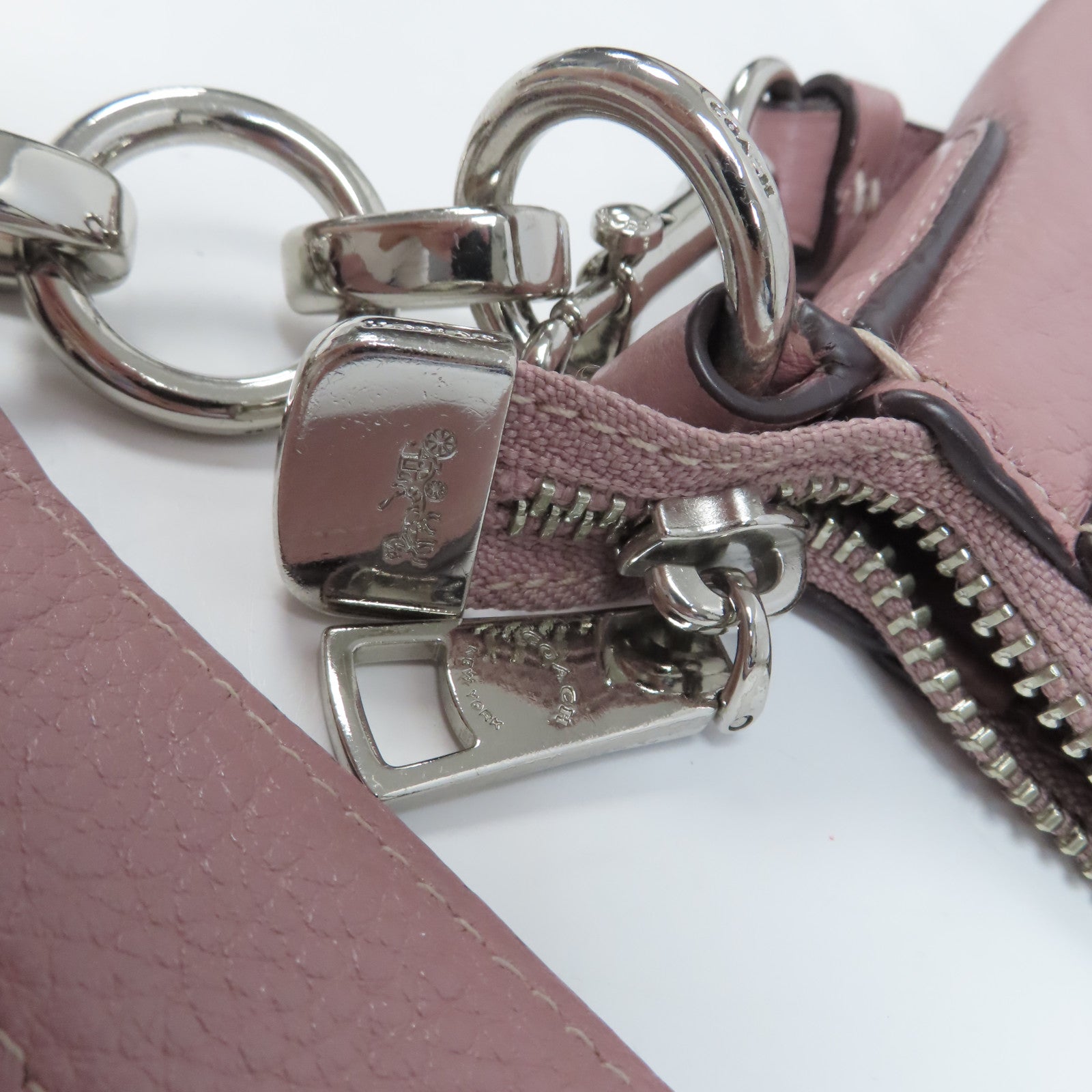 COACH 牛皮皮革Shoulder Bag銀扣手挽肩背兩用袋粉紅色
