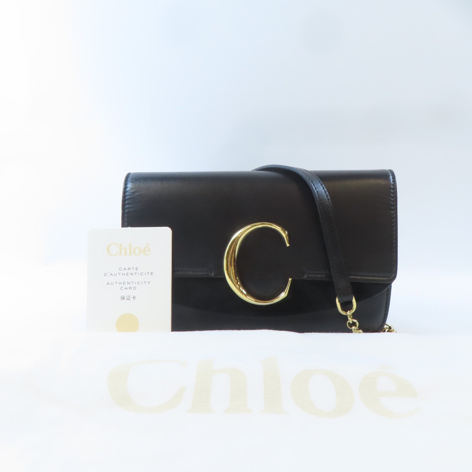 Chloe 牛皮皮革Chain Shoulder Bag金扣鏈帶肩背袋黑色