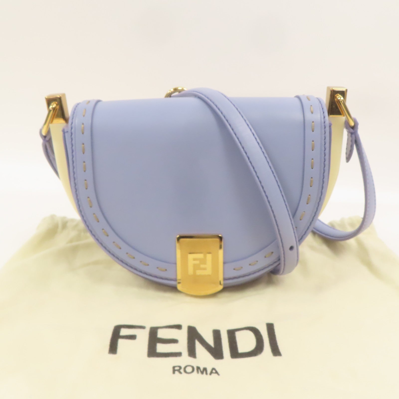 FENDI 【激減優惠】牛皮皮革Moonlight金扣肩背袋藍色