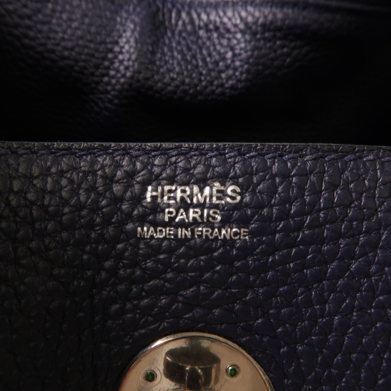 HERMES Clemence皮革銀扣Lindy 30肩背袋Bleu Nuit