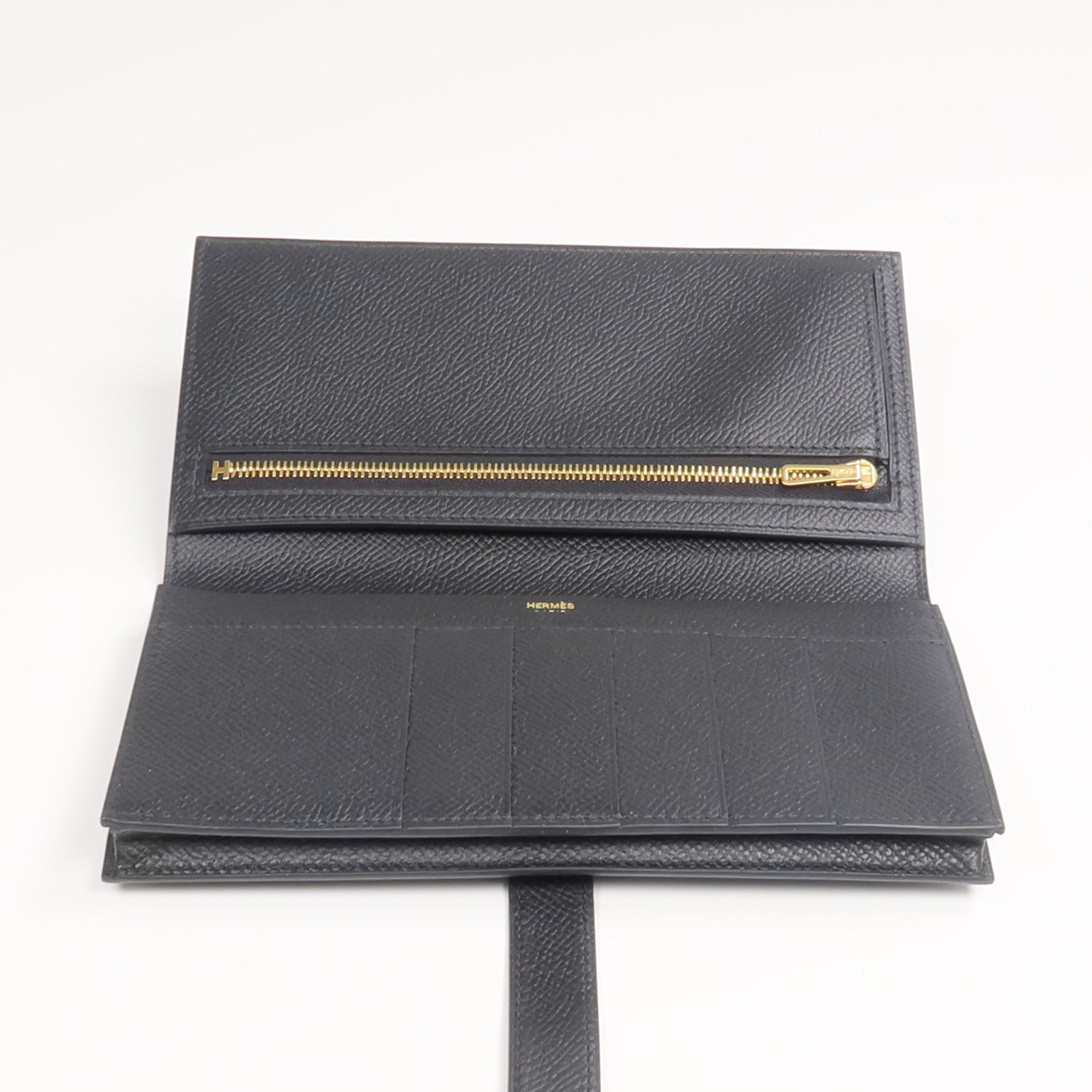 HERMES Epsom皮革Bearn Wallet金扣長錢包Noir