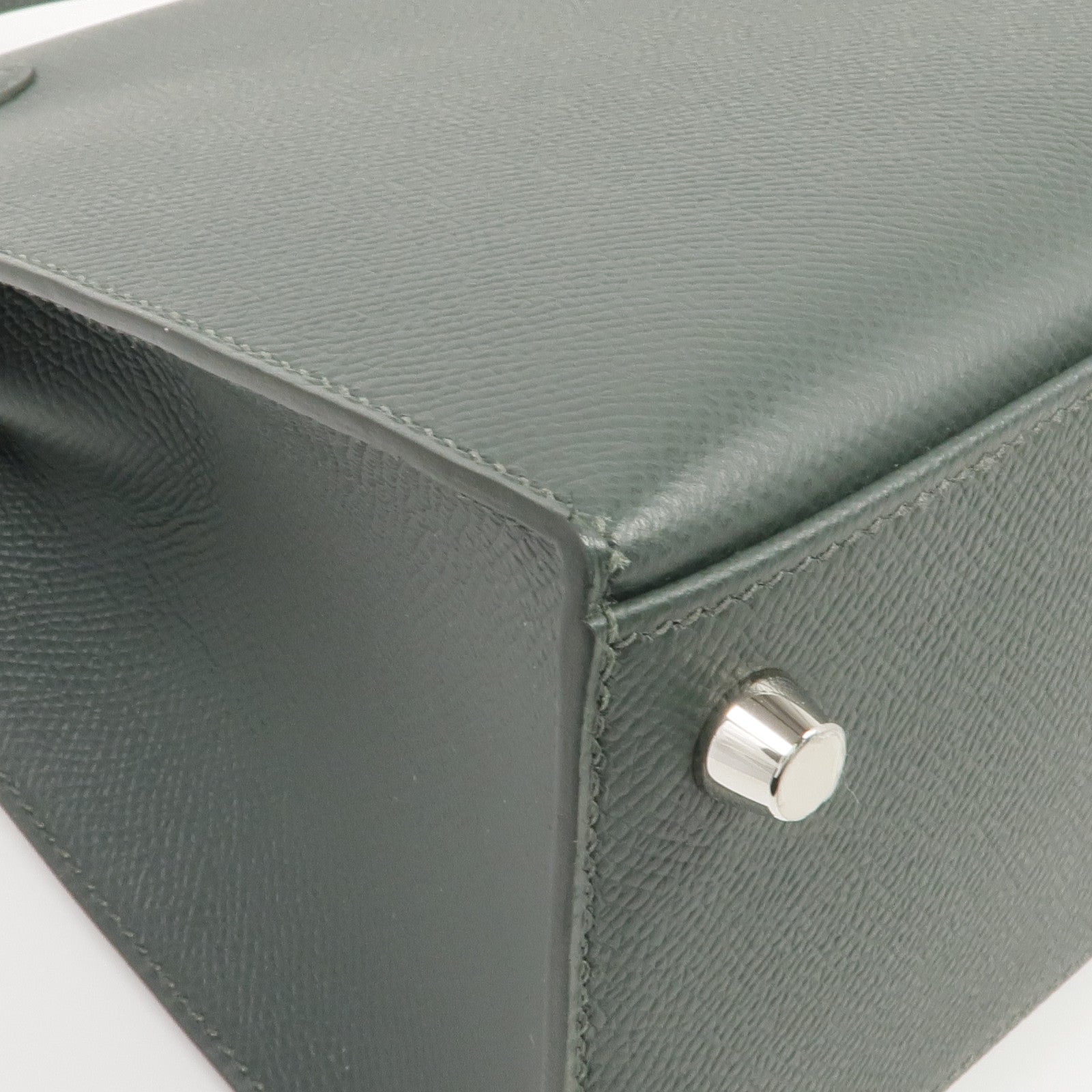 HERMES Epsom皮革Kelly 25銀扣手挽肩背兩用袋Vert Mangrove