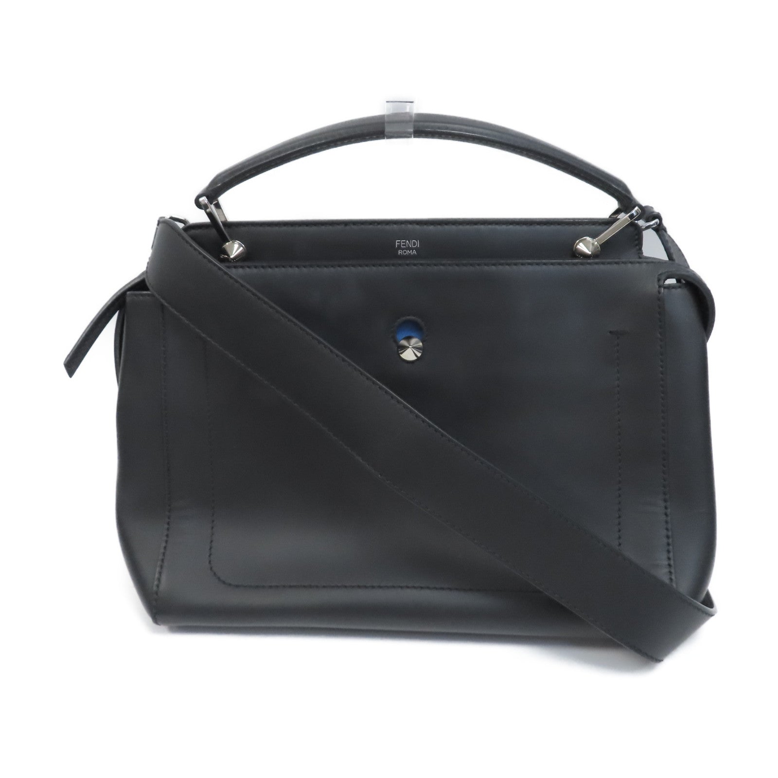 FENDI 牛皮皮革Dotcom銀扣手挽肩背兩用袋黑色