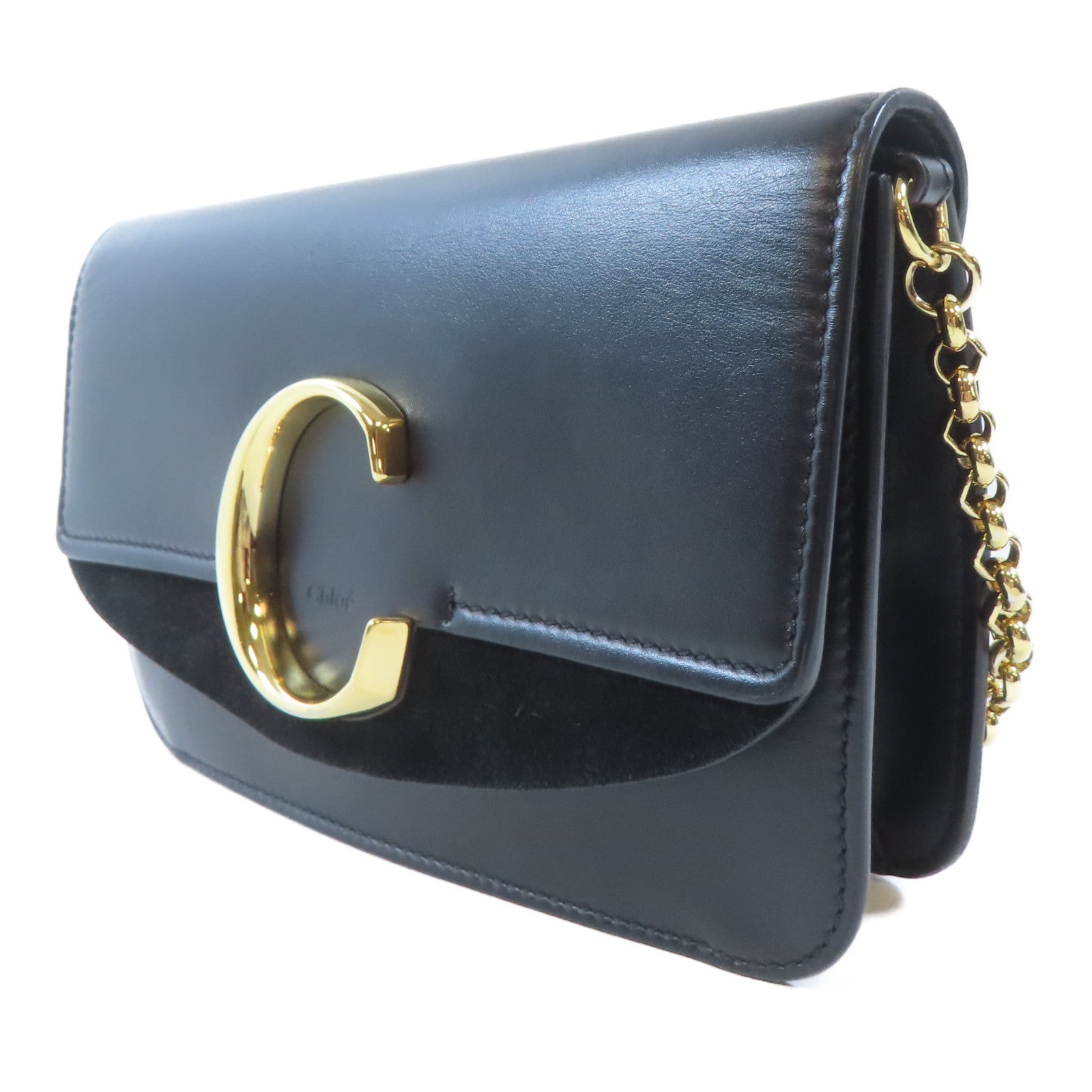 Chloe 牛皮皮革Chain Shoulder Bag金扣鏈帶肩背袋黑色