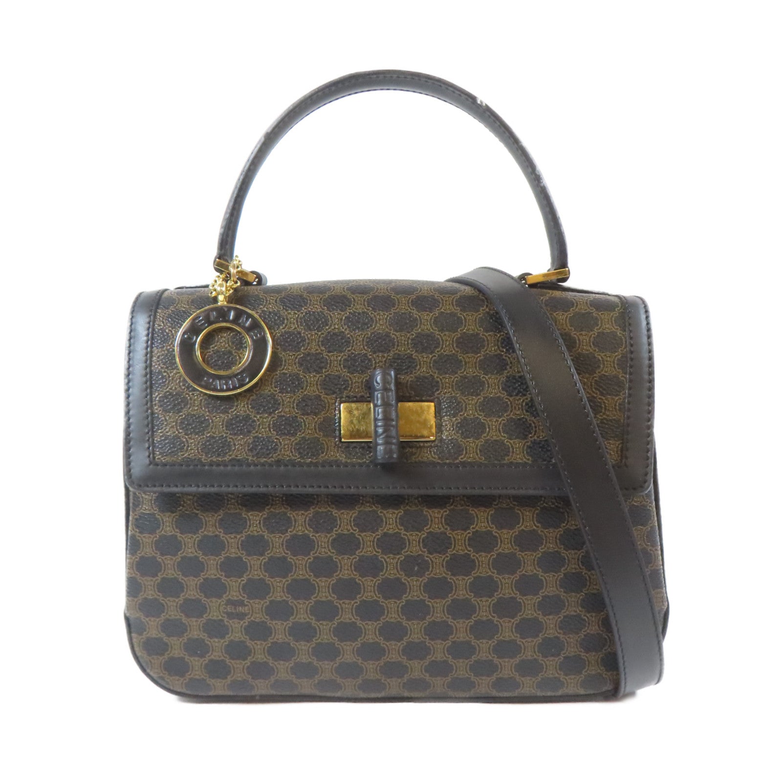 CELINE 塗層帆布Vintage Shoulder Bag金扣手挽肩背兩用袋黑色