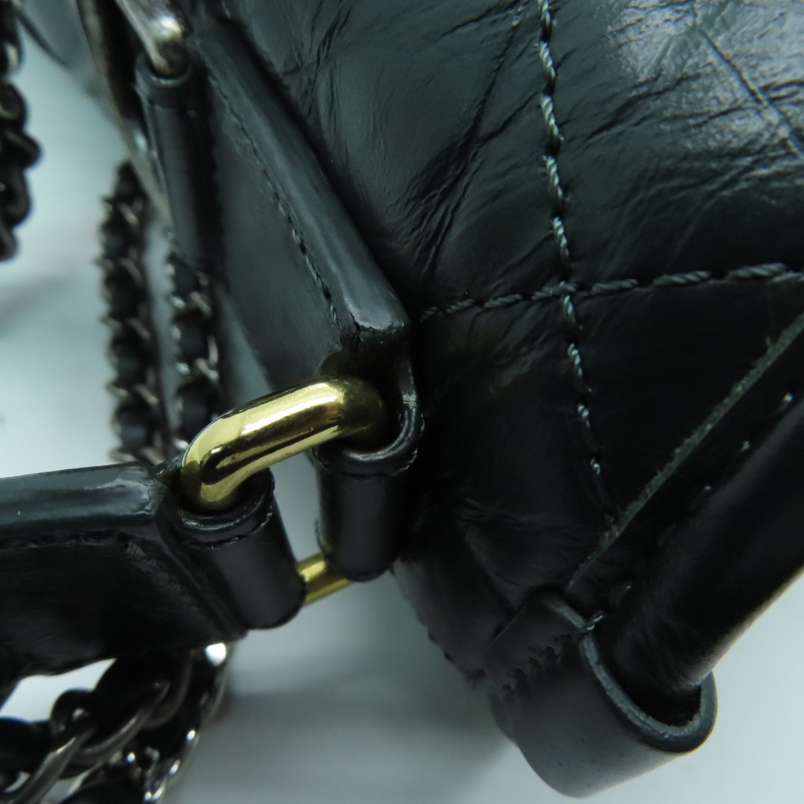 CHANEL 【激減優惠】菱格牛皮皮革Gabrielle金扣/銀扣鏈帶肩背袋綠色