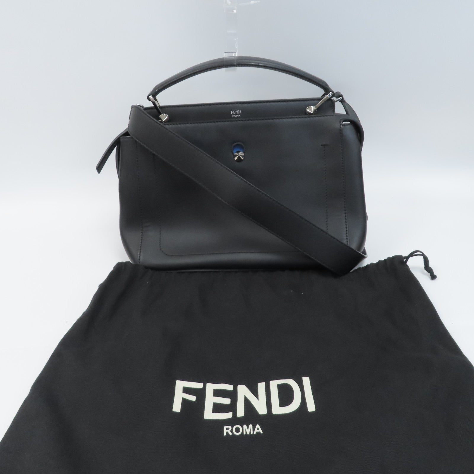 FENDI 牛皮皮革Dotcom銀扣手挽肩背兩用袋黑色