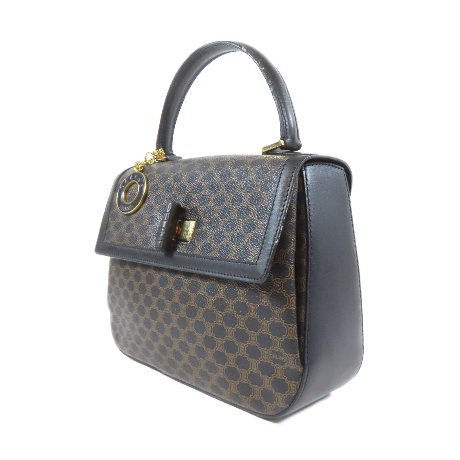 CELINE 塗層帆布Vintage Shoulder Bag金扣手挽肩背兩用袋黑色