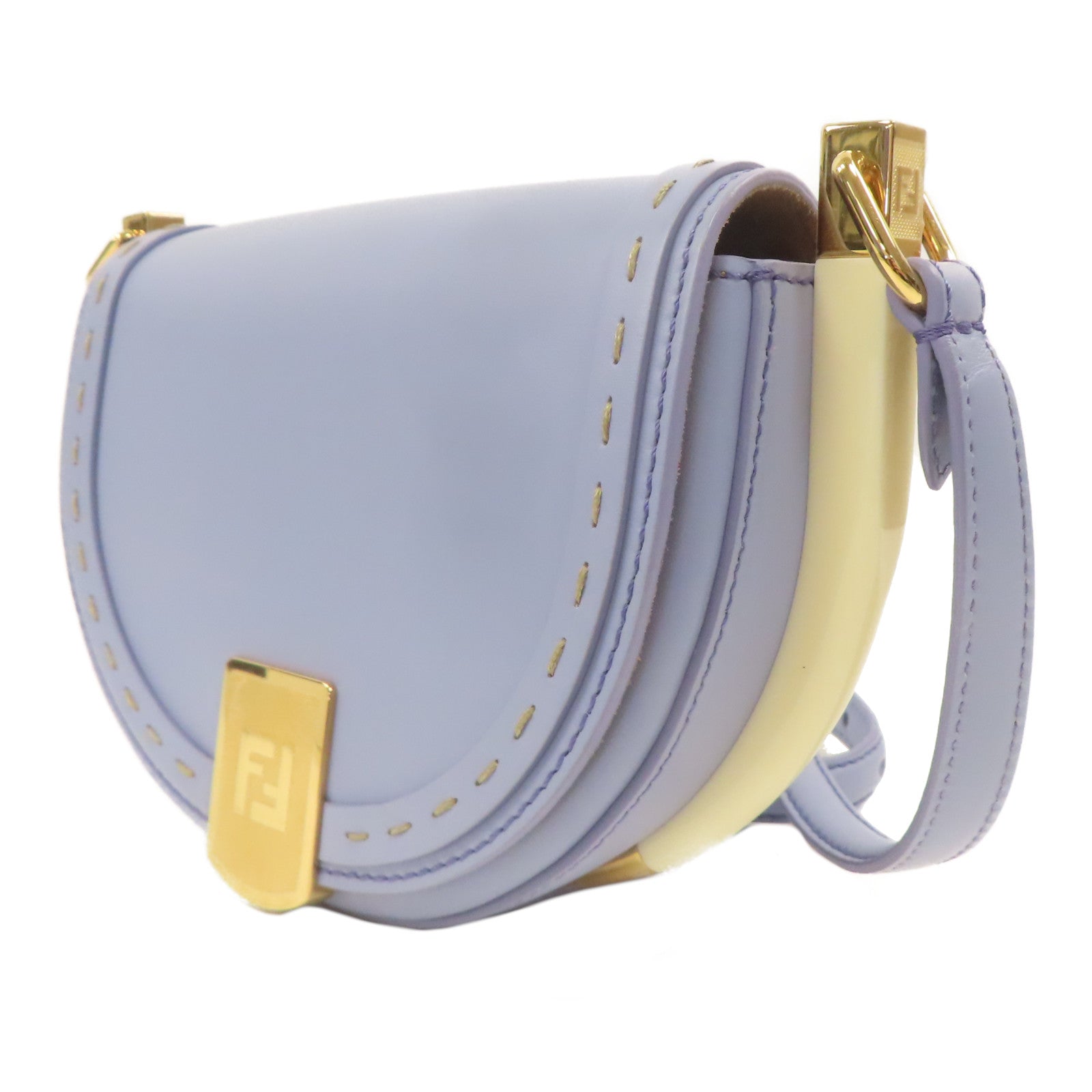 FENDI 【激減優惠】牛皮皮革Moonlight金扣肩背袋藍色