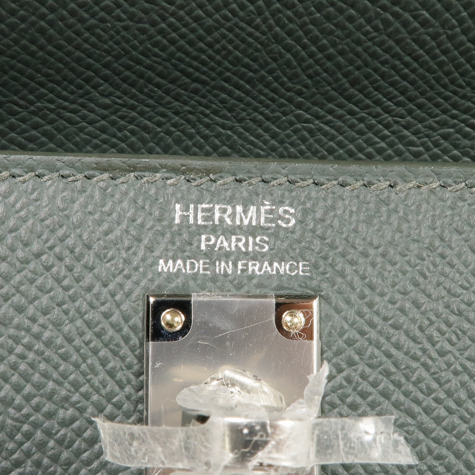 HERMES Epsom皮革Kelly 25銀扣手挽肩背兩用袋Vert Mangrove