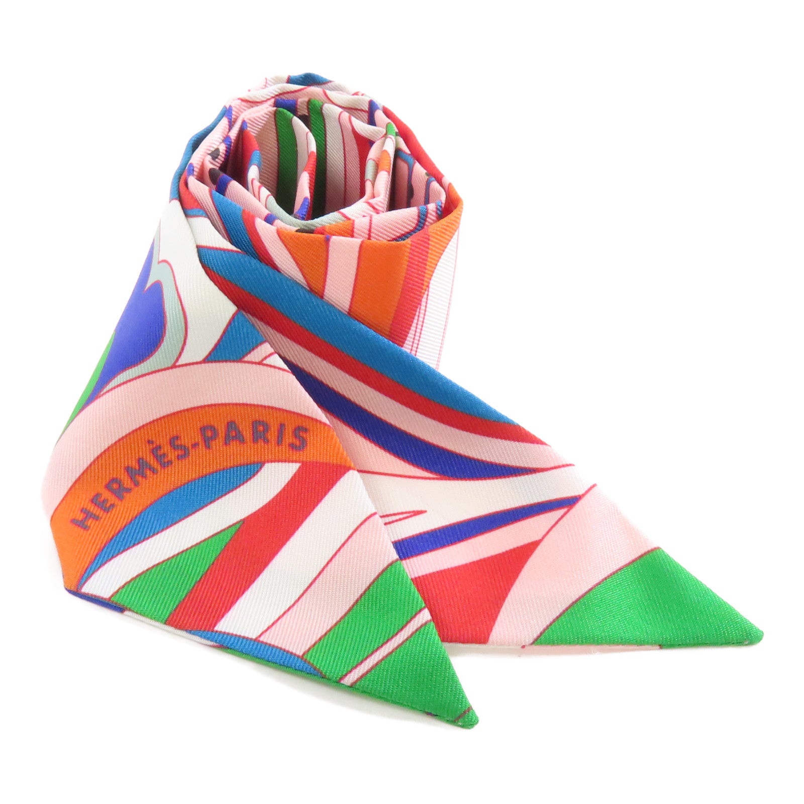 HERMES 絲質Twilly絲巾粉紅色/彩色