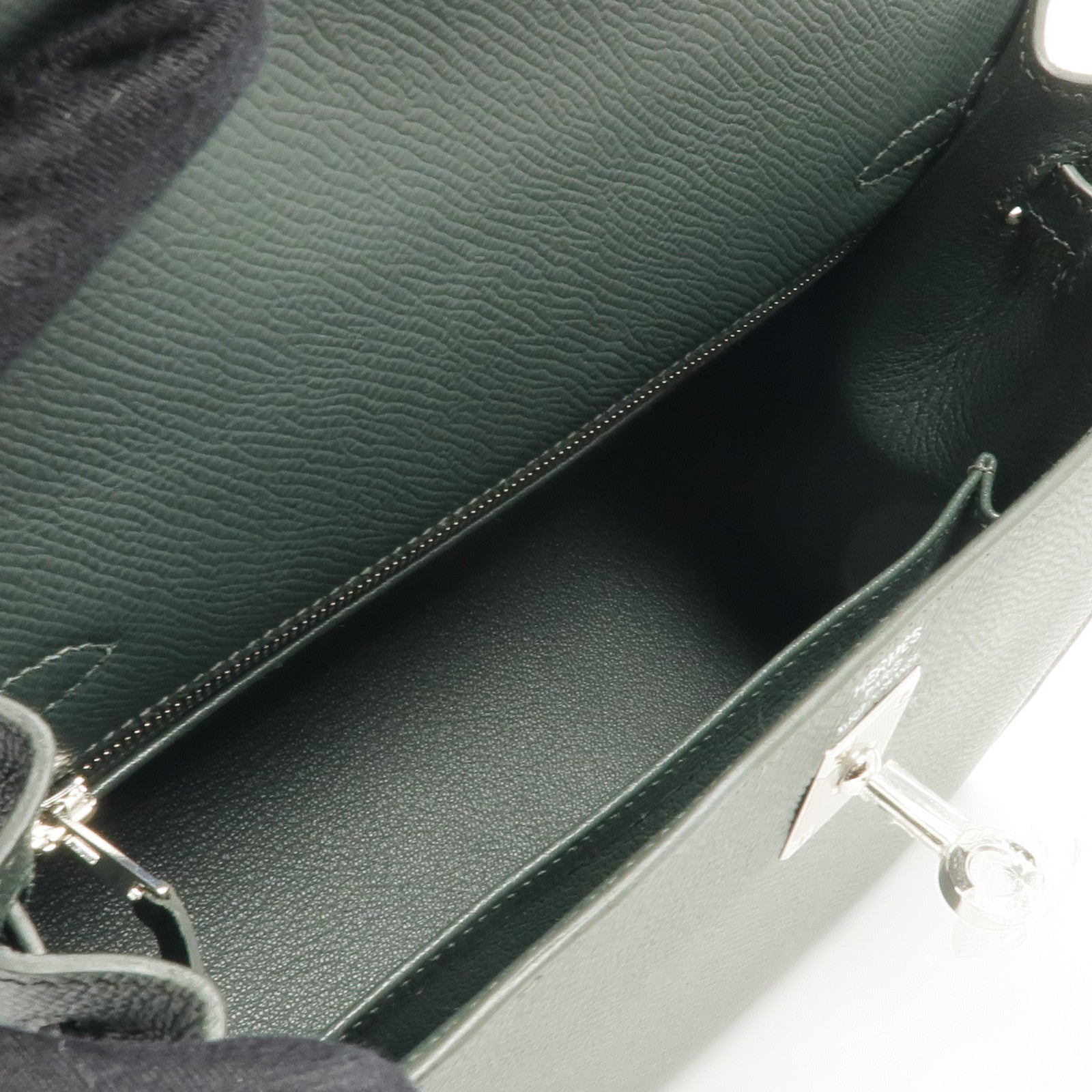 HERMES Epsom皮革Kelly 25銀扣手挽肩背兩用袋Vert Mangrove