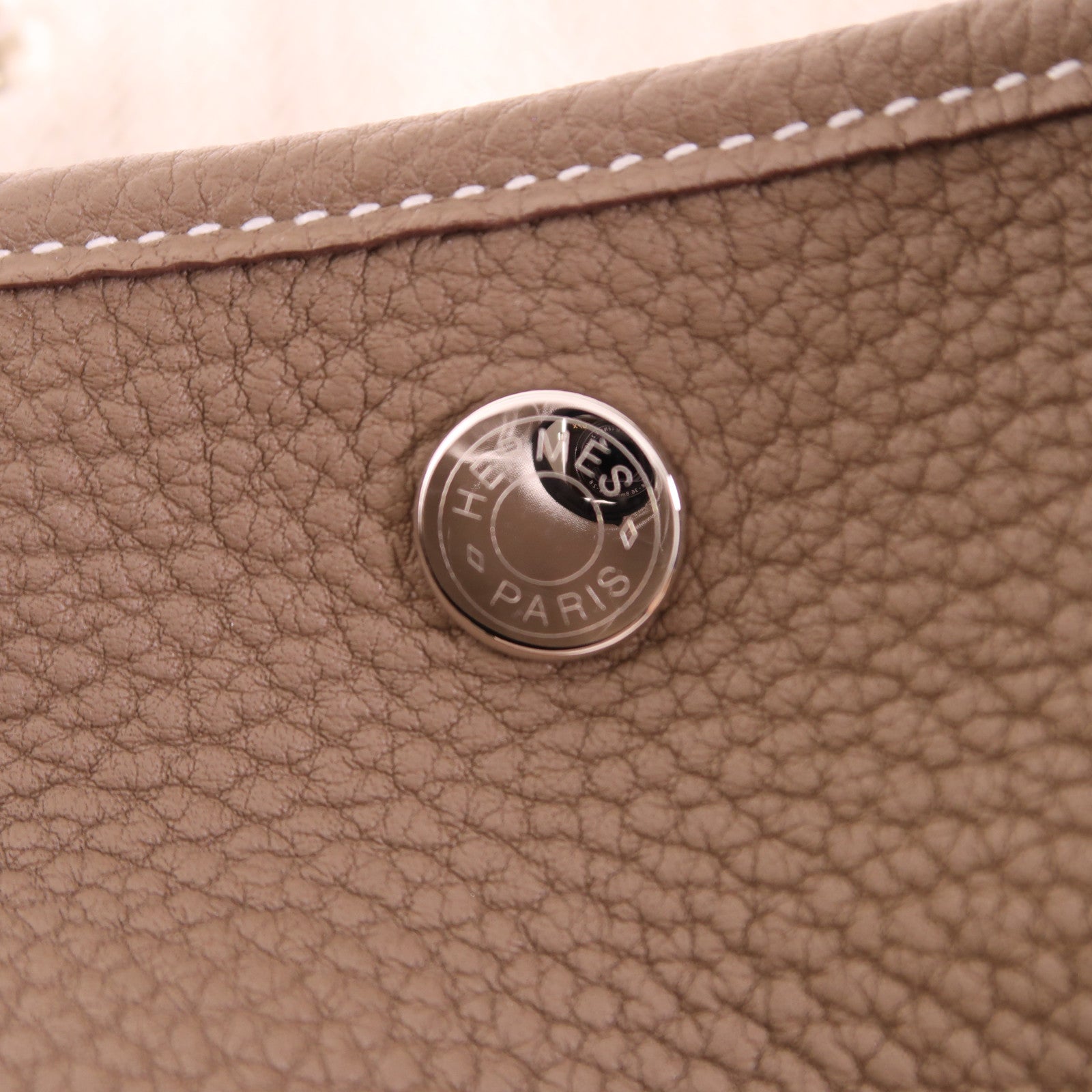 HERMES Negonda皮革Garden Party PM銀扣手挽袋Etoupe