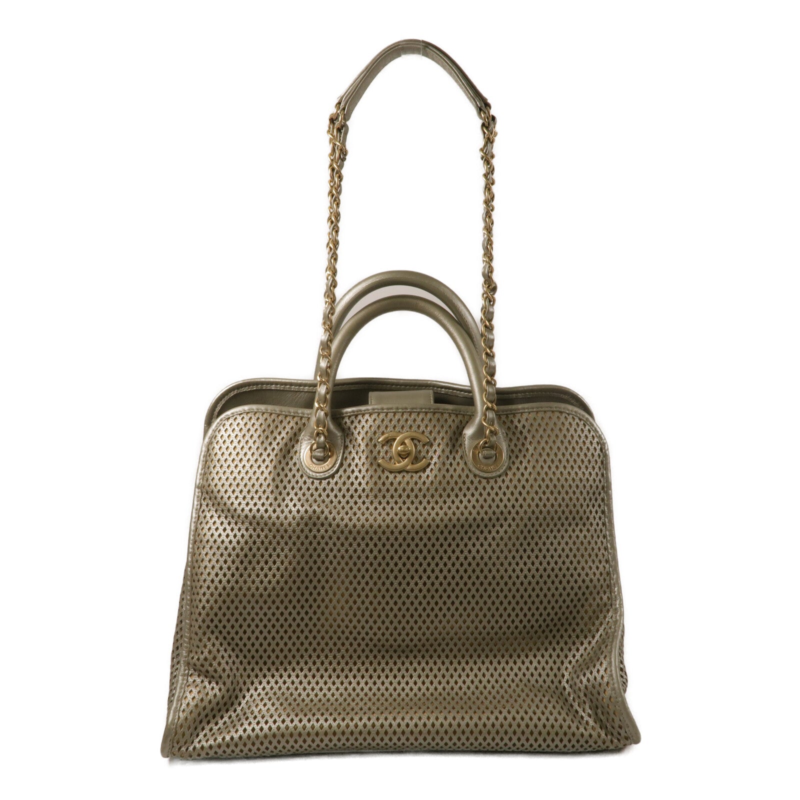 CHANEL 牛皮皮革Up In The Air Tote鏈帶手挽肩背兩用袋