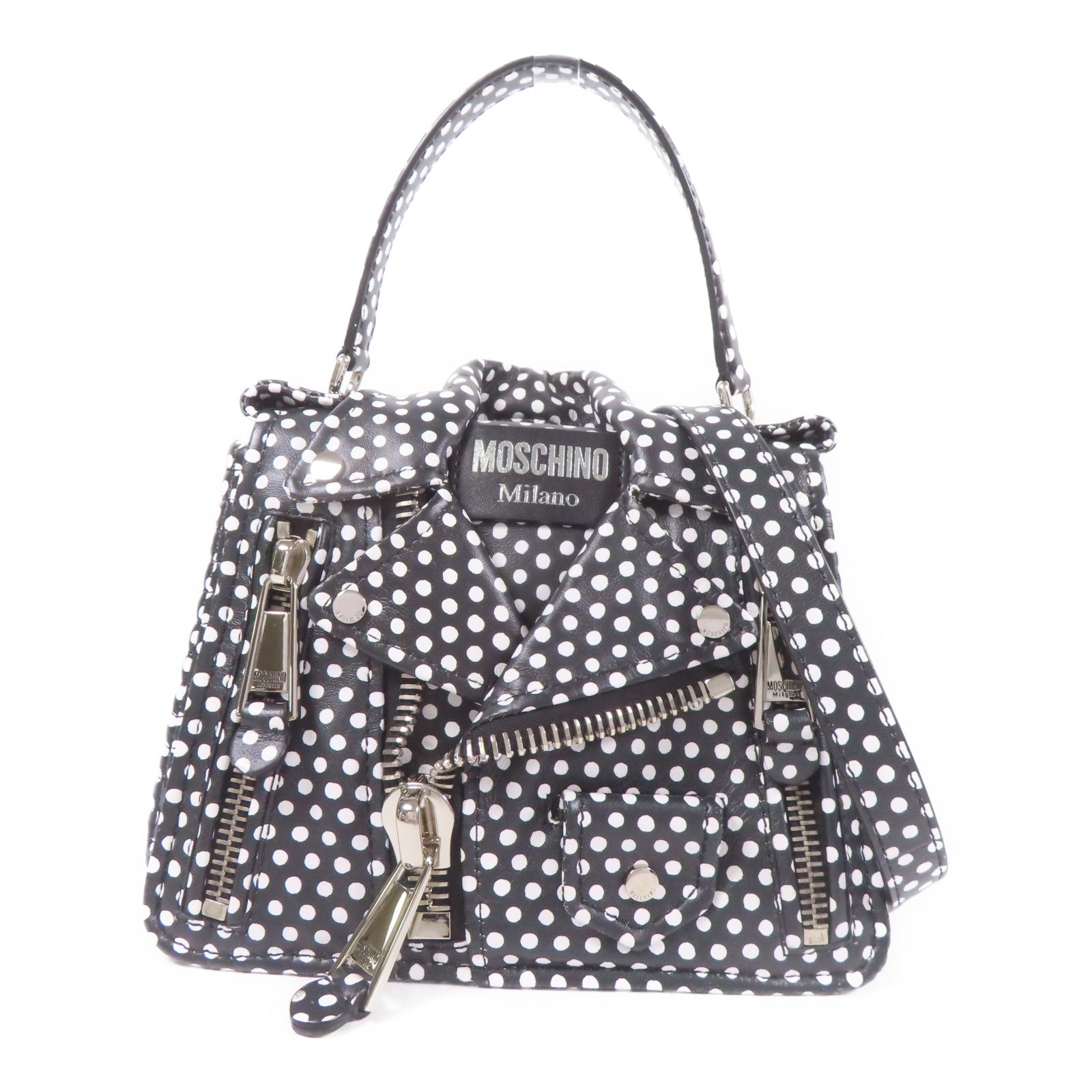 MOSCHINO 牛皮皮革Shoulder Bag銀扣手挽肩背兩用袋
