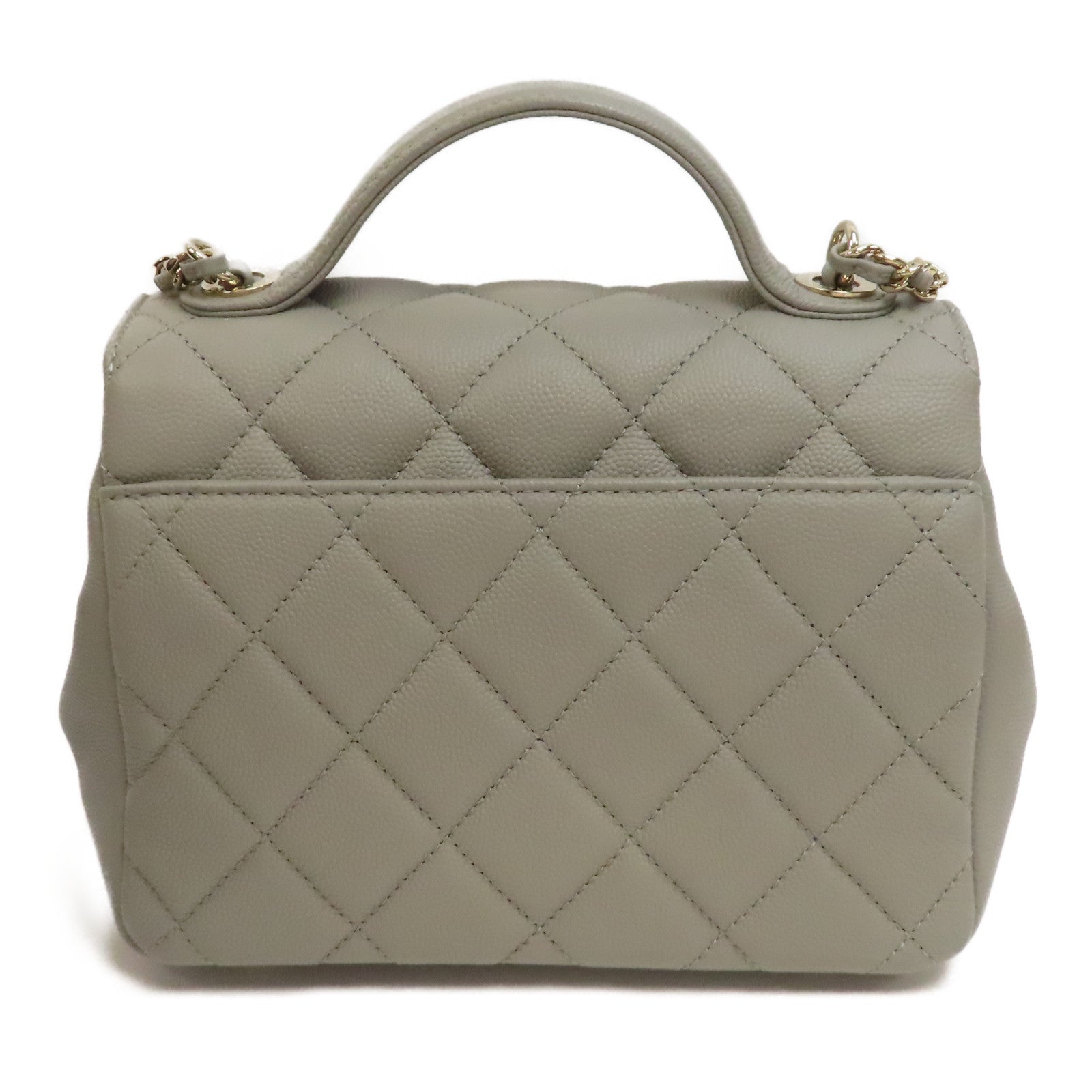 CHANEL 菱格Caviar皮革Chain Shoulder金扣鏈帶手挽肩背兩用袋灰色