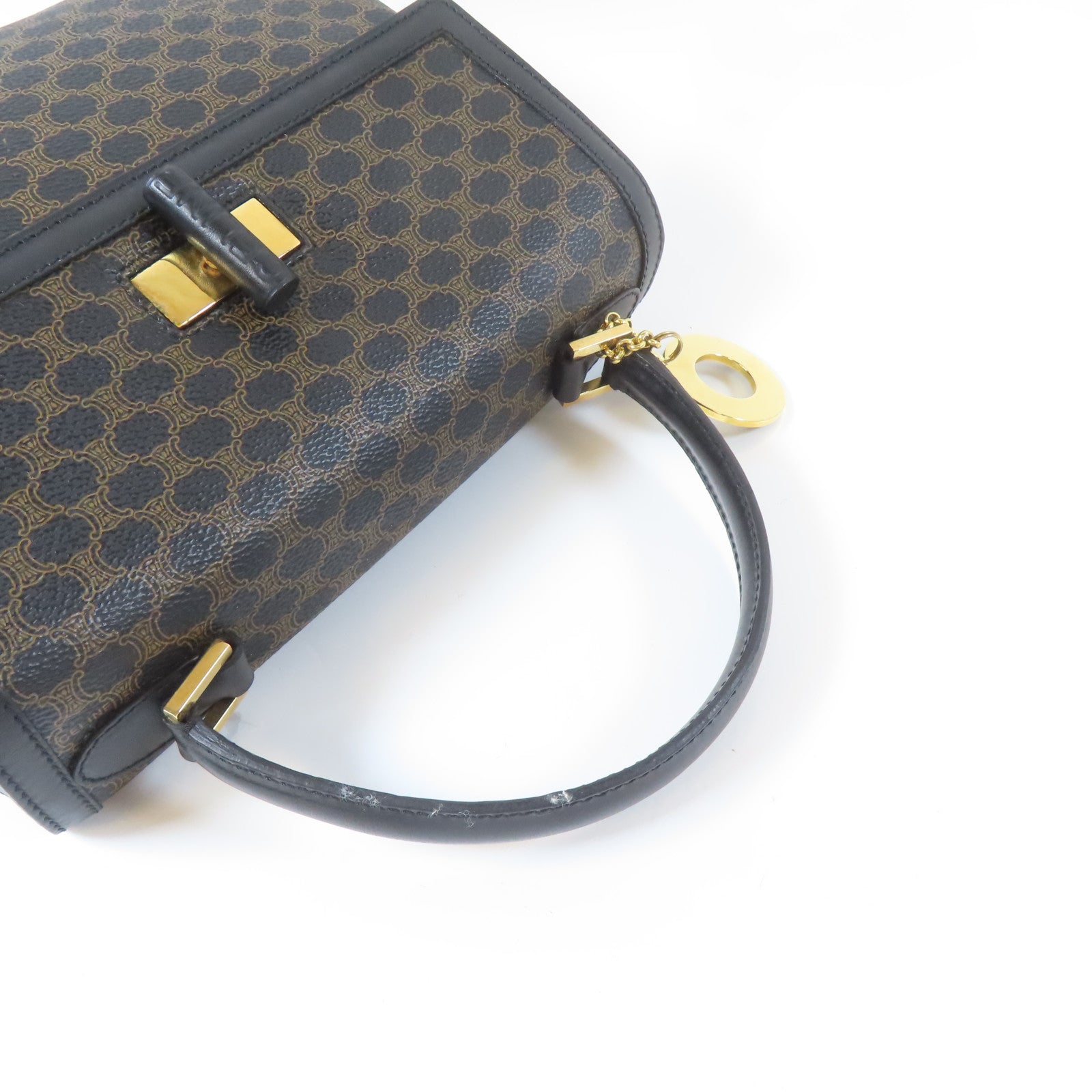 CELINE 塗層帆布Vintage Shoulder Bag金扣手挽肩背兩用袋黑色