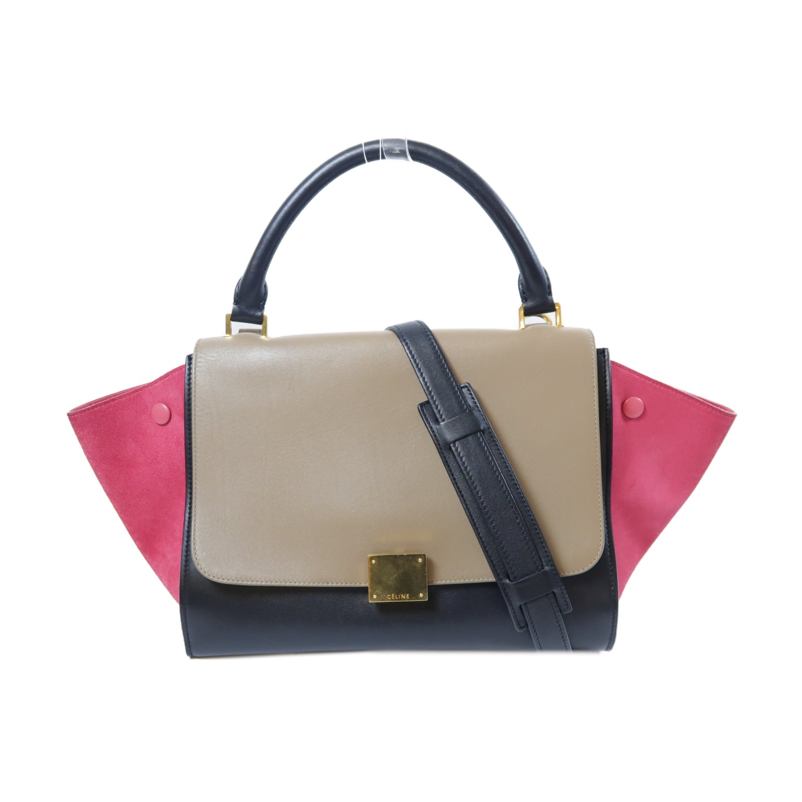 CELINE **【激減優惠】牛皮皮革Trapeze金扣手挽肩背兩用袋啡色/黑色/紅色