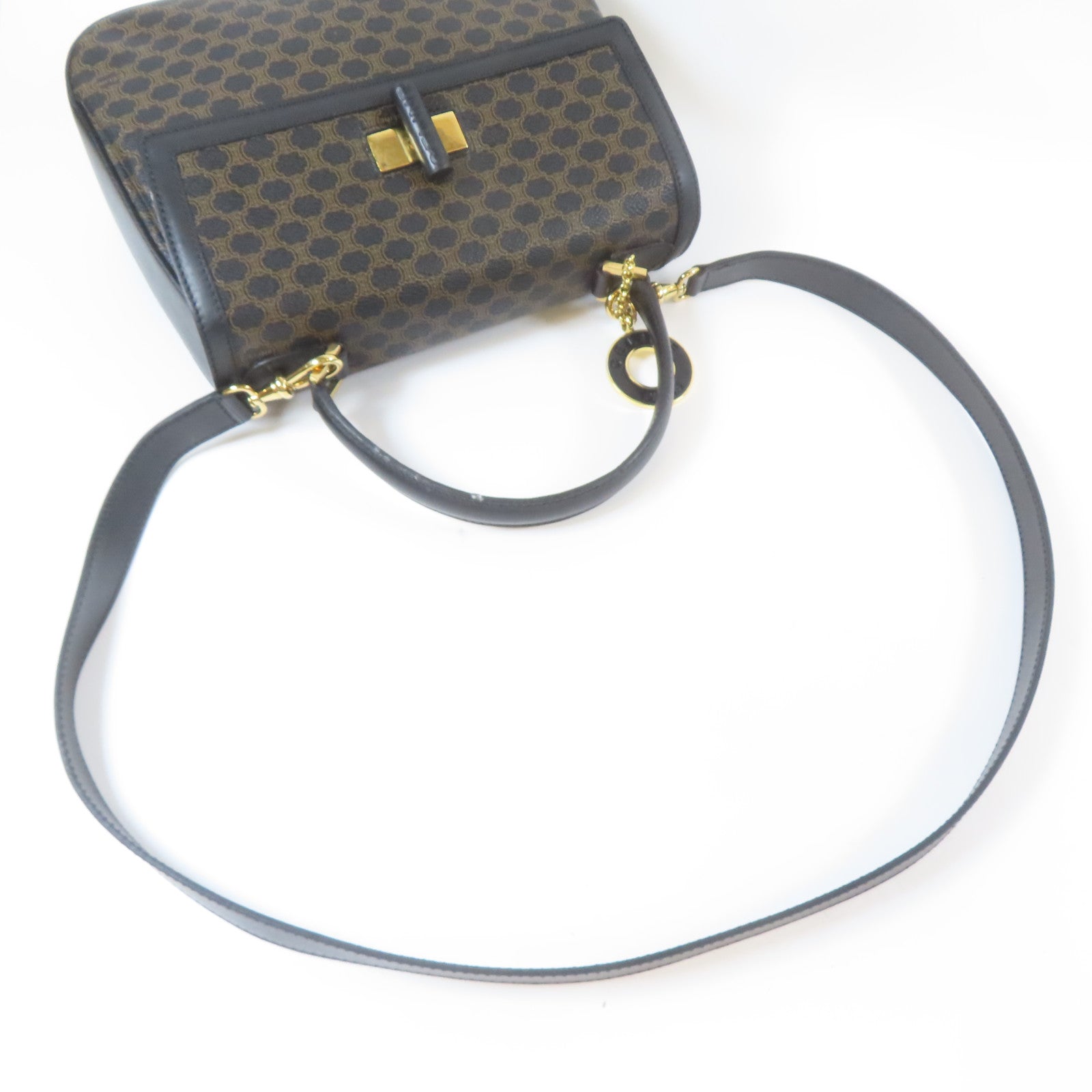 CELINE 塗層帆布Vintage Shoulder Bag金扣手挽肩背兩用袋黑色