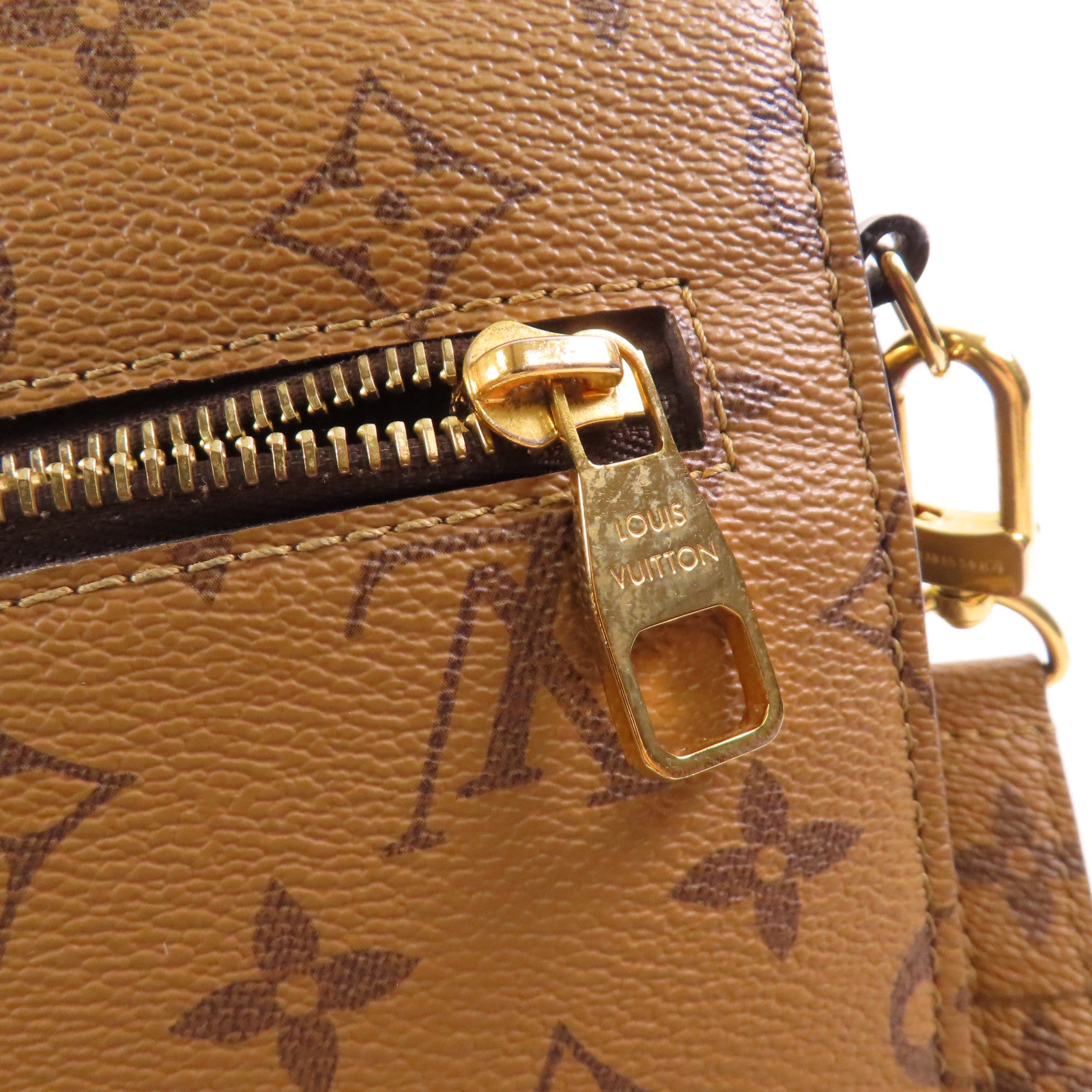 LOUIS VUITTON Monogram Reverse Pochette Metis金扣手挽肩背兩用袋棕色