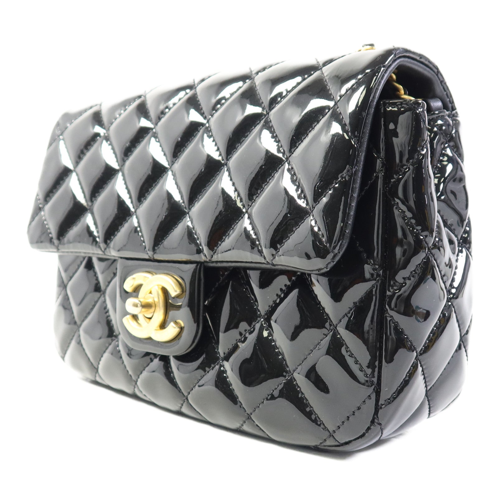 CHANEL 漆皮皮革Mini Classic 20金扣鏈帶肩背袋