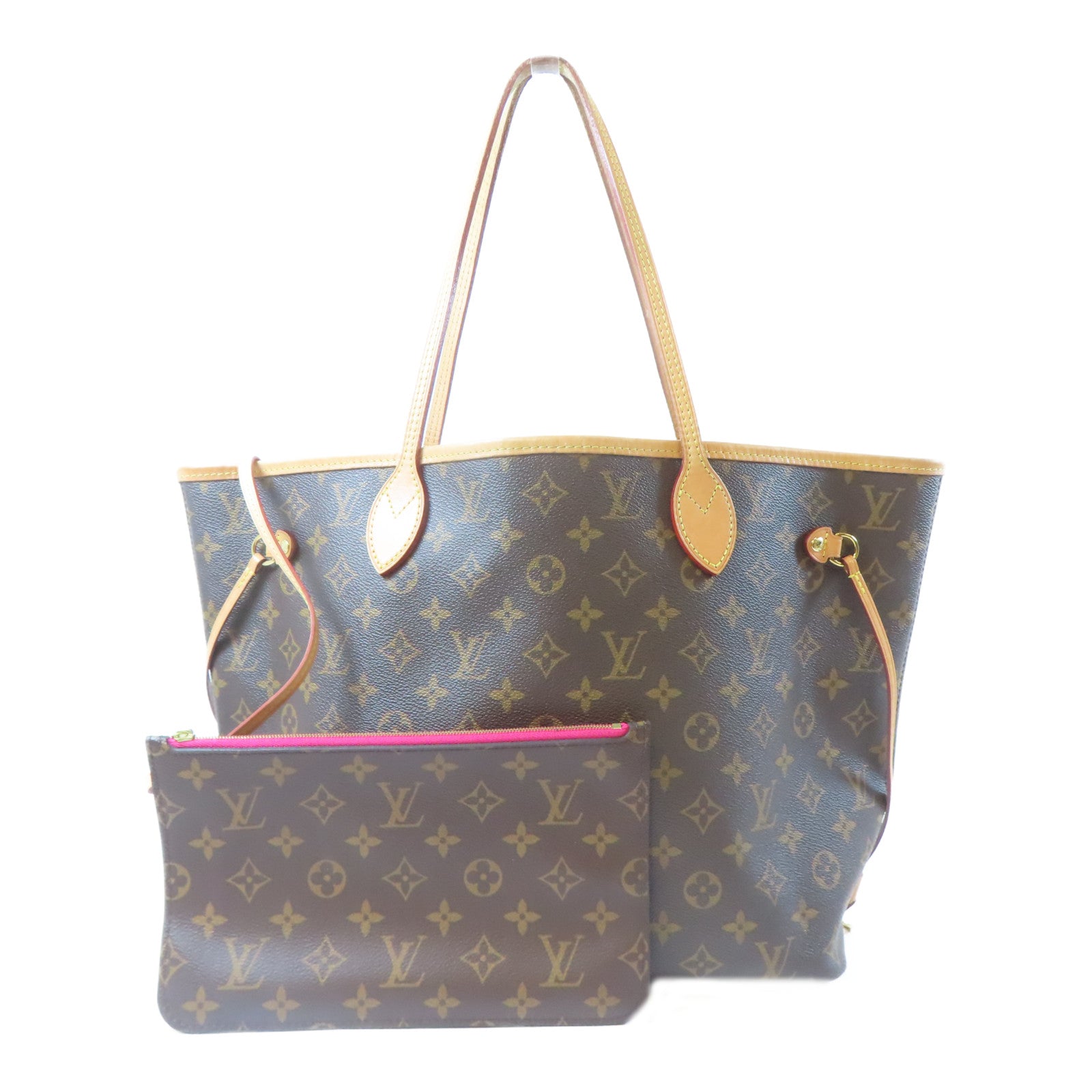 LOUIS VUITTON Monogram Neverfull MM金扣肩背袋啡色