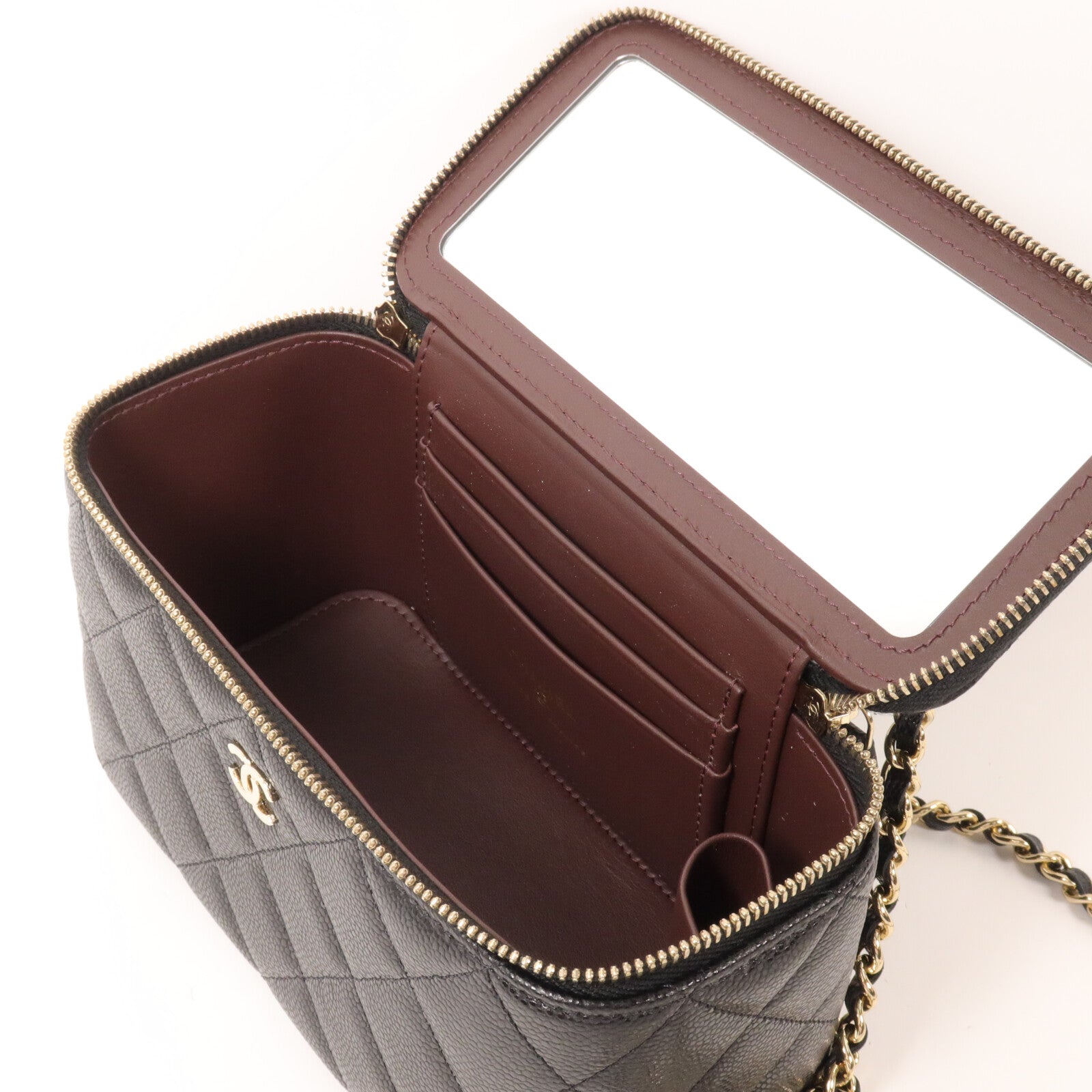 CHANEL 牛皮皮革Vanity Case鏈帶肩背袋