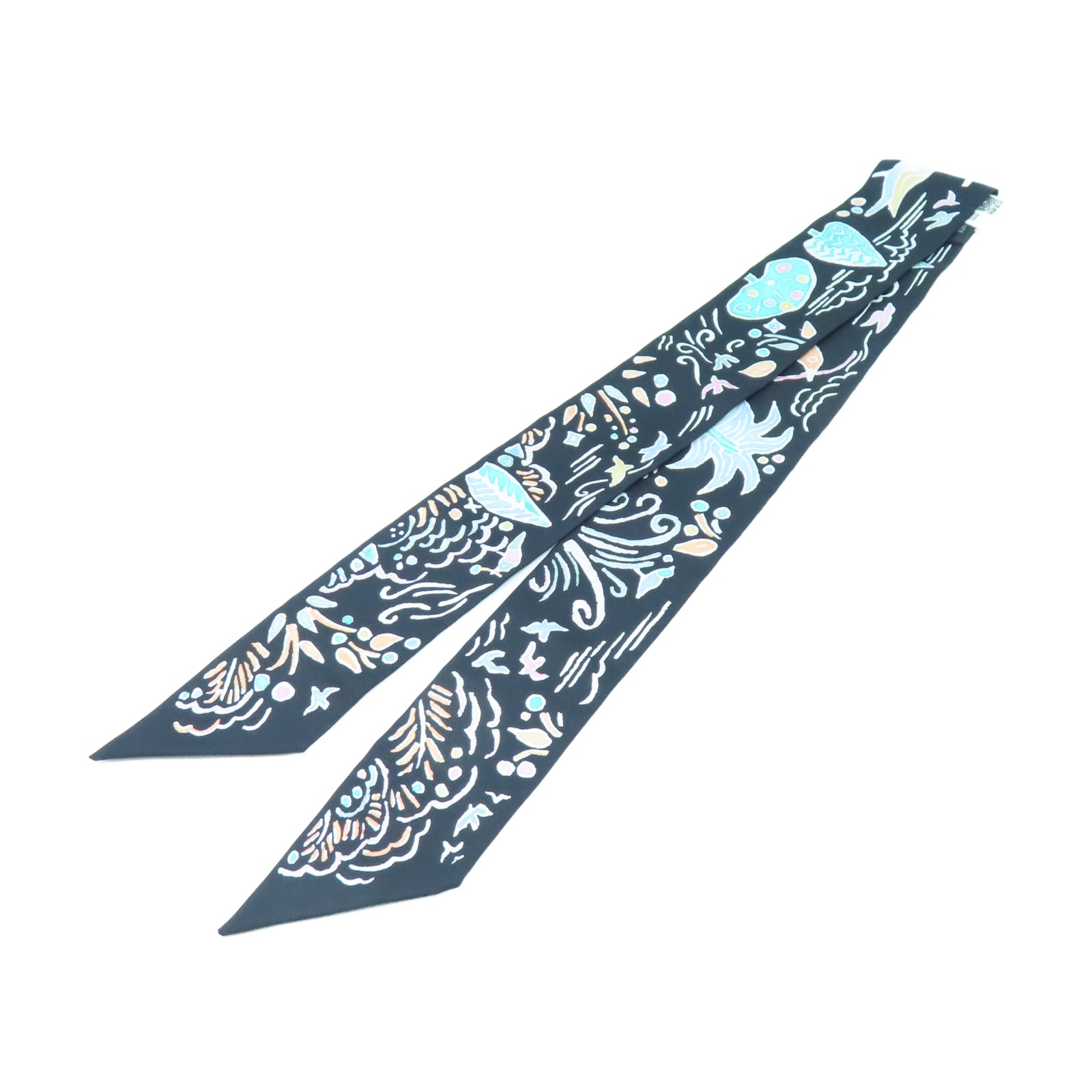 HERMES 【激減優惠】絲質Twilly絲巾黑色/淺綠色/粉紅色