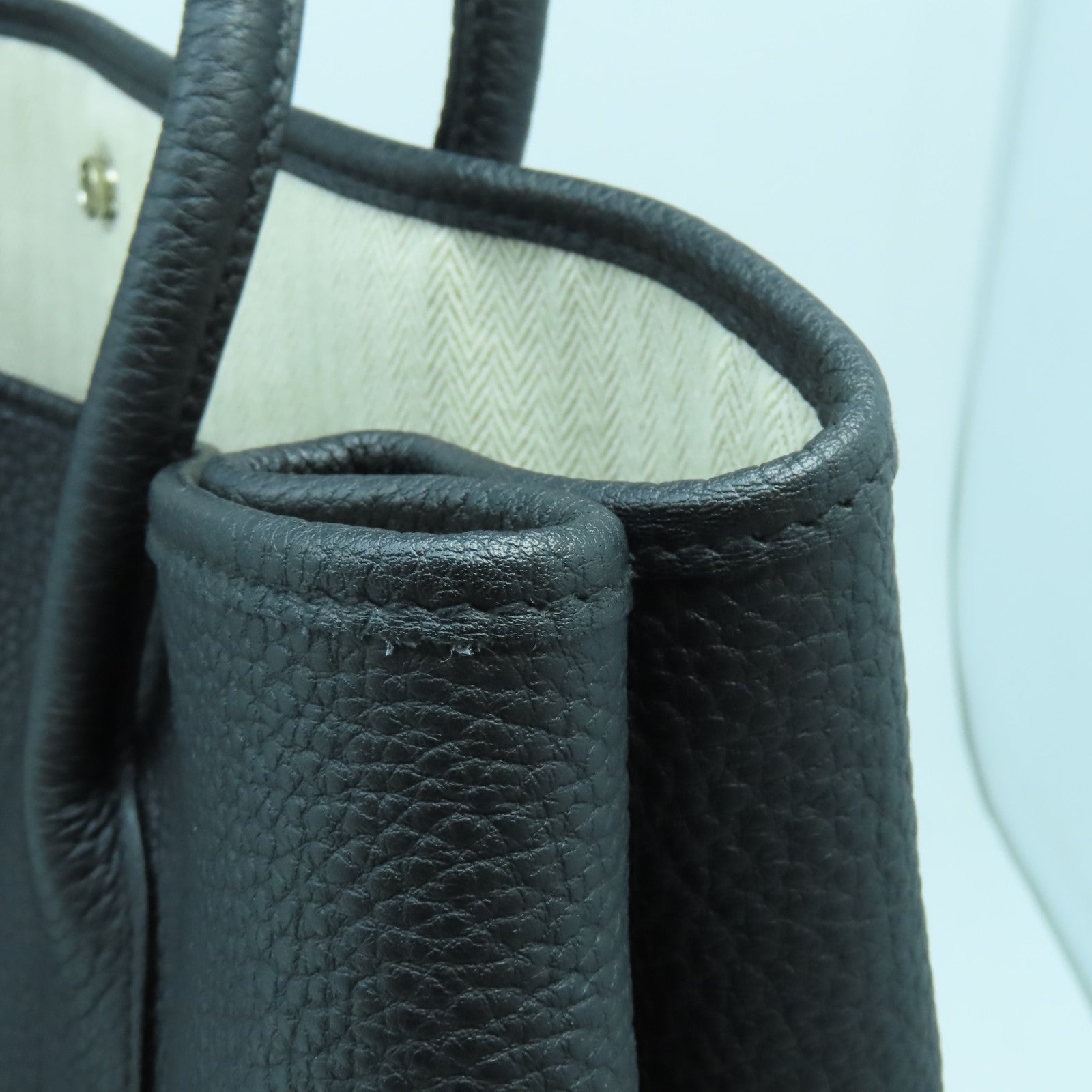 HERMES Country皮革Garden Party PM銀扣手挽袋Noir黑色
