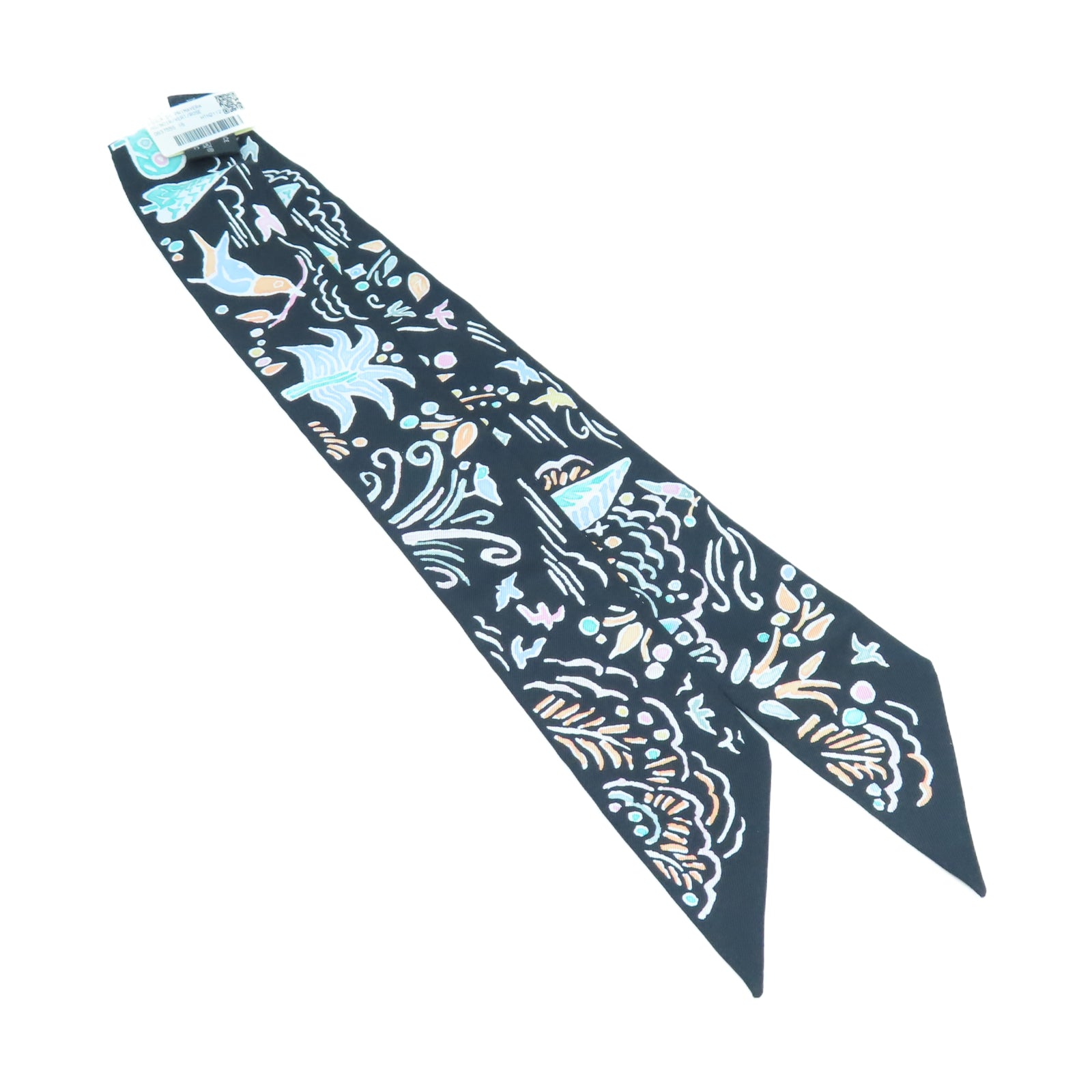 HERMES 【激減優惠】絲質Twilly絲巾黑色/淺綠色/粉紅色