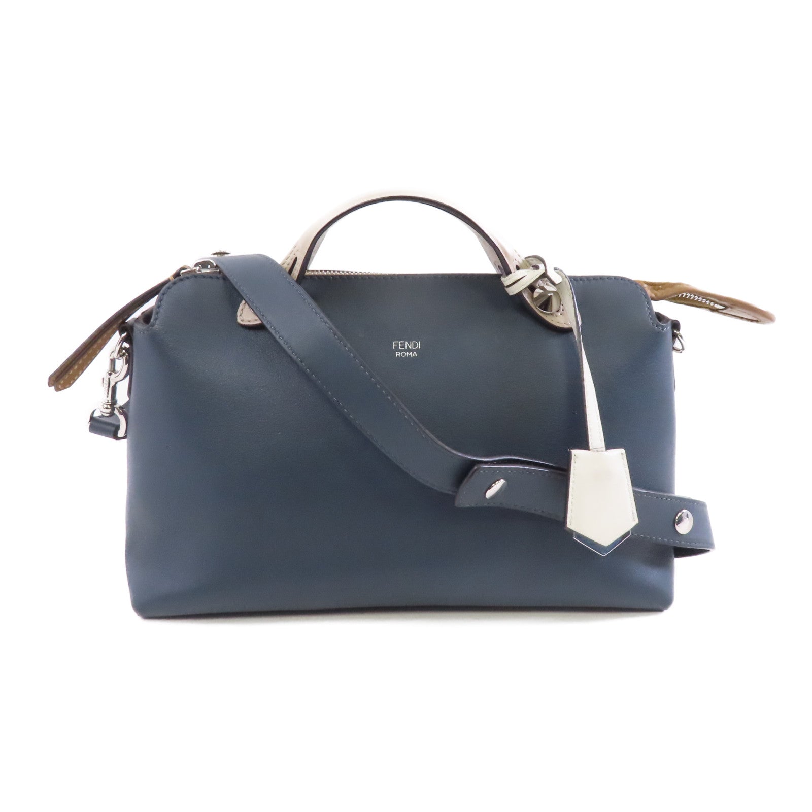 FENDI 牛皮皮革By The Way銀扣手挽肩背兩用袋藍色/米色