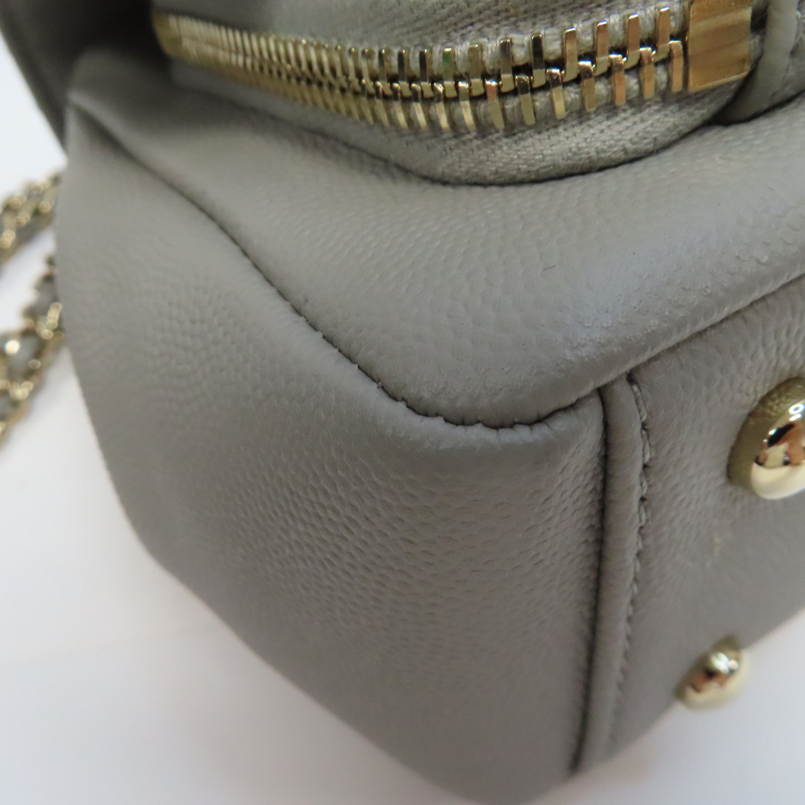 CHANEL 菱格Caviar皮革Chain Shoulder金扣鏈帶手挽肩背兩用袋灰色