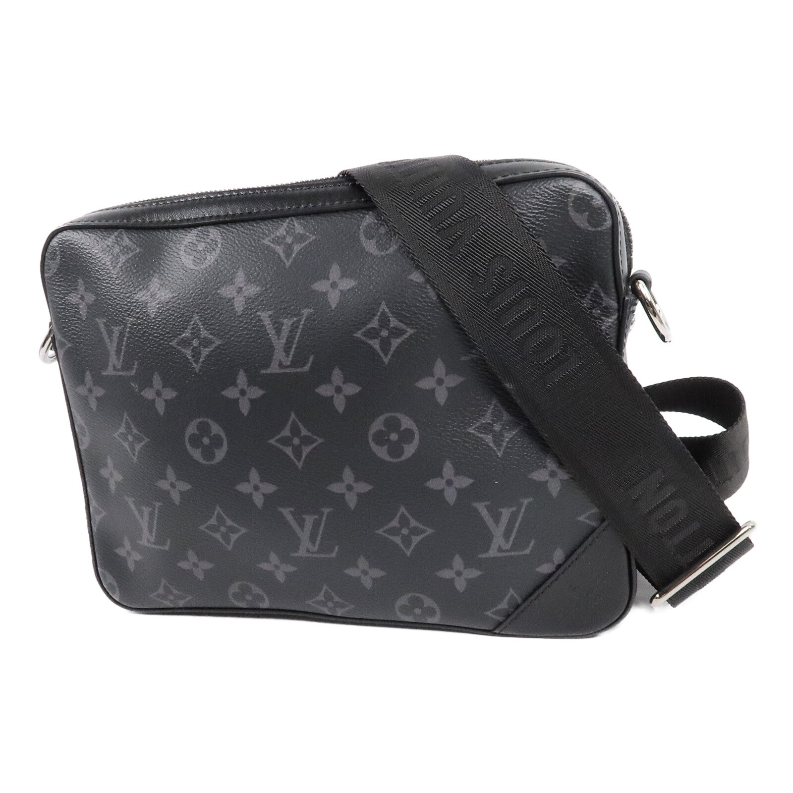 LOUIS VUITTON Monogram Eclipse Reverse Trio Messenger銀扣肩背袋灰色