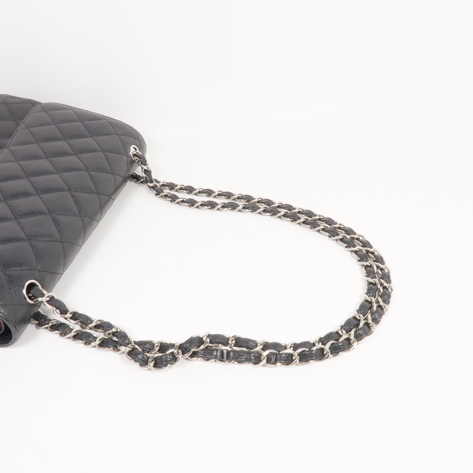 CHANEL 牛皮皮革Large Classic銀扣鏈帶肩背袋