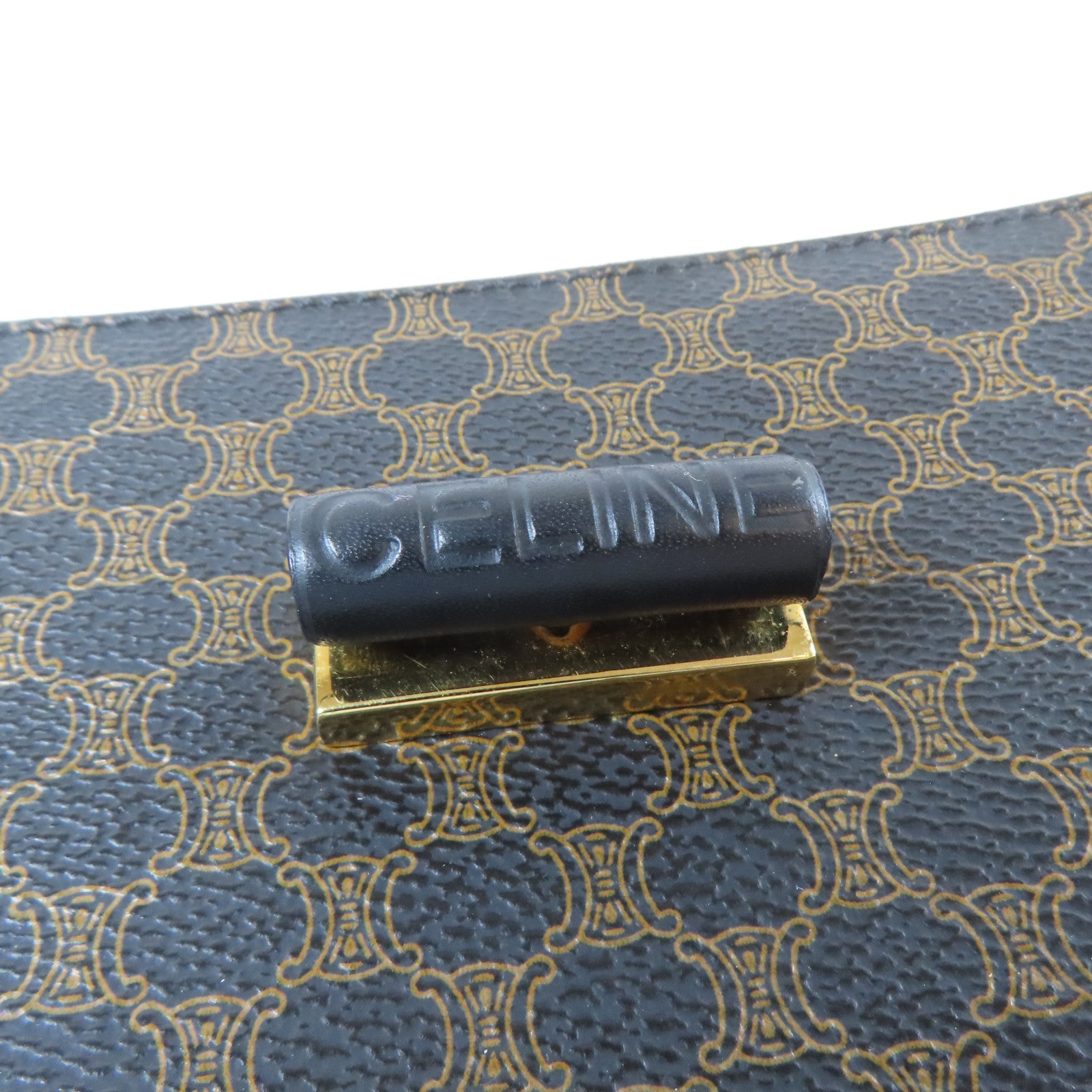 CELINE 塗層帆布Vintage Shoulder Bag金扣手挽肩背兩用袋黑色