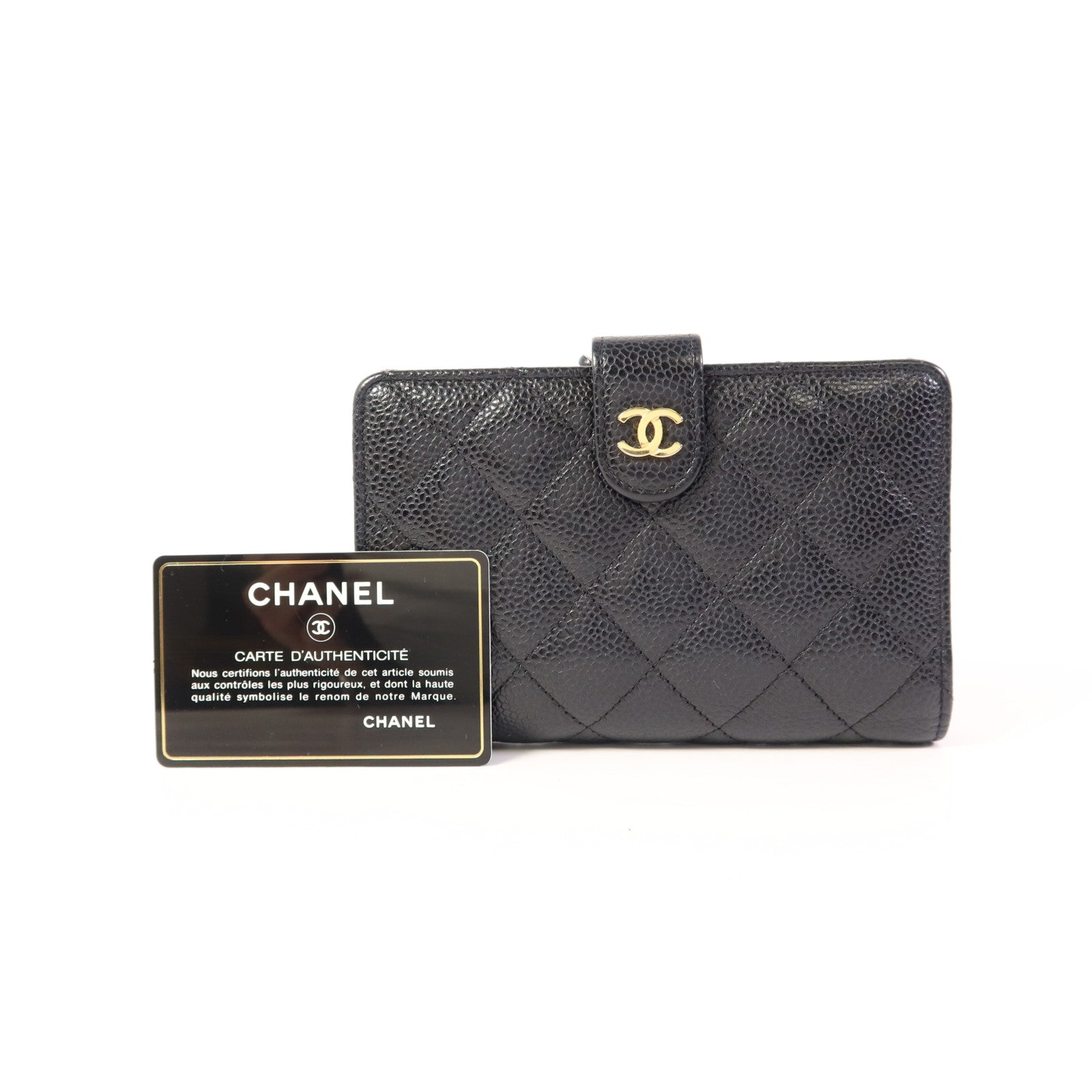 CHANEL 牛皮皮革Bifold Wallet金扣錢包
