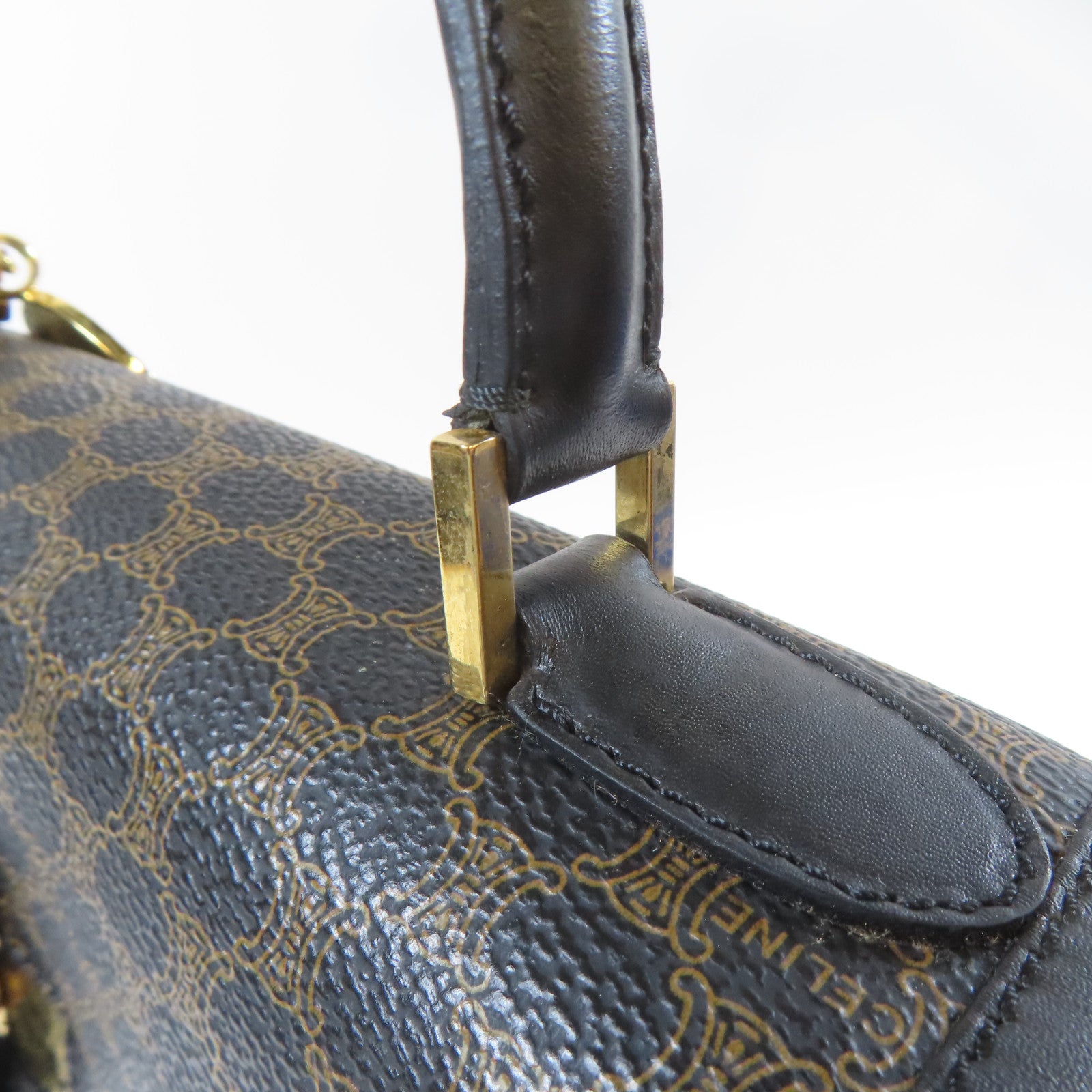 CELINE 塗層帆布Vintage Shoulder Bag金扣手挽肩背兩用袋黑色