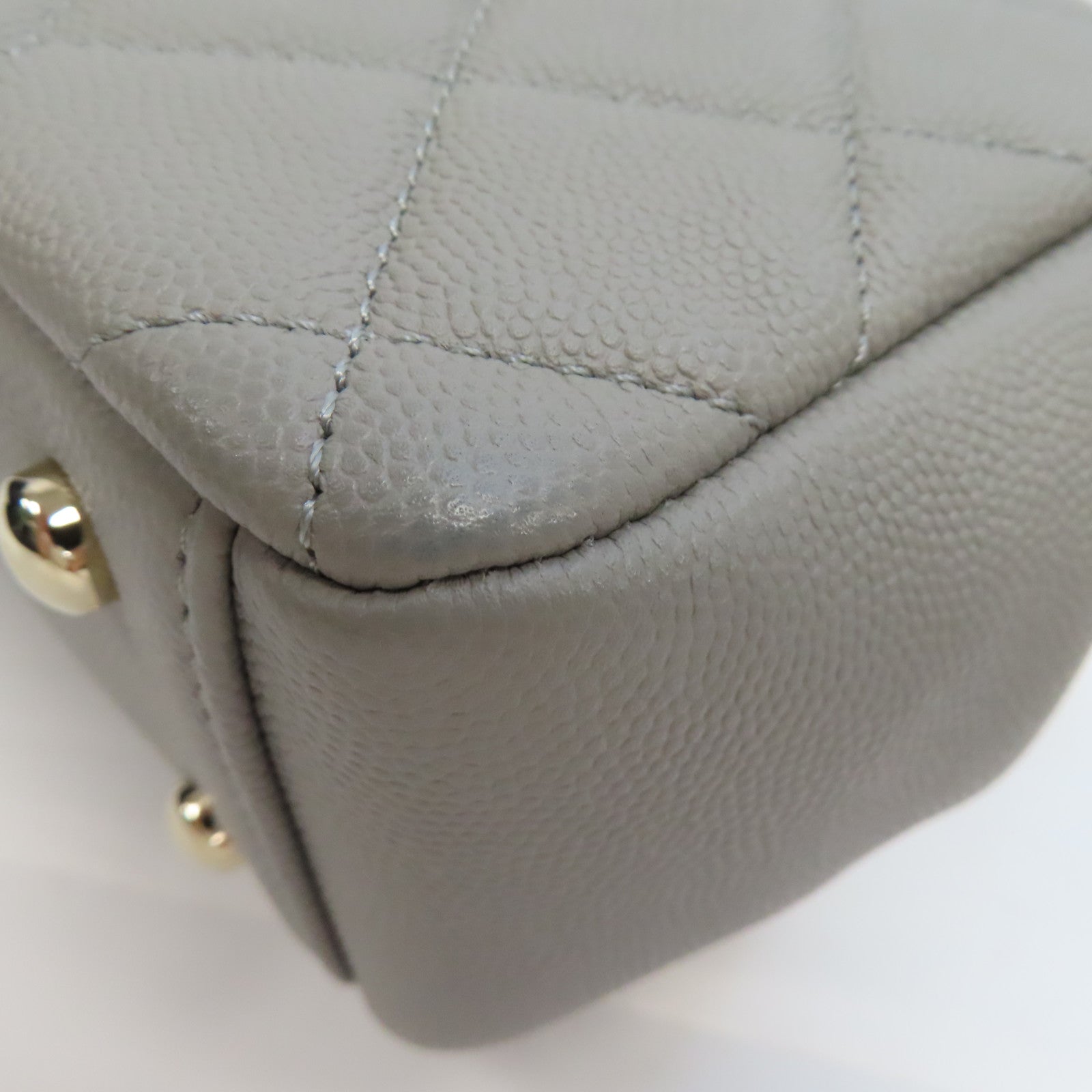 CHANEL 菱格Caviar皮革Chain Shoulder金扣鏈帶手挽肩背兩用袋灰色