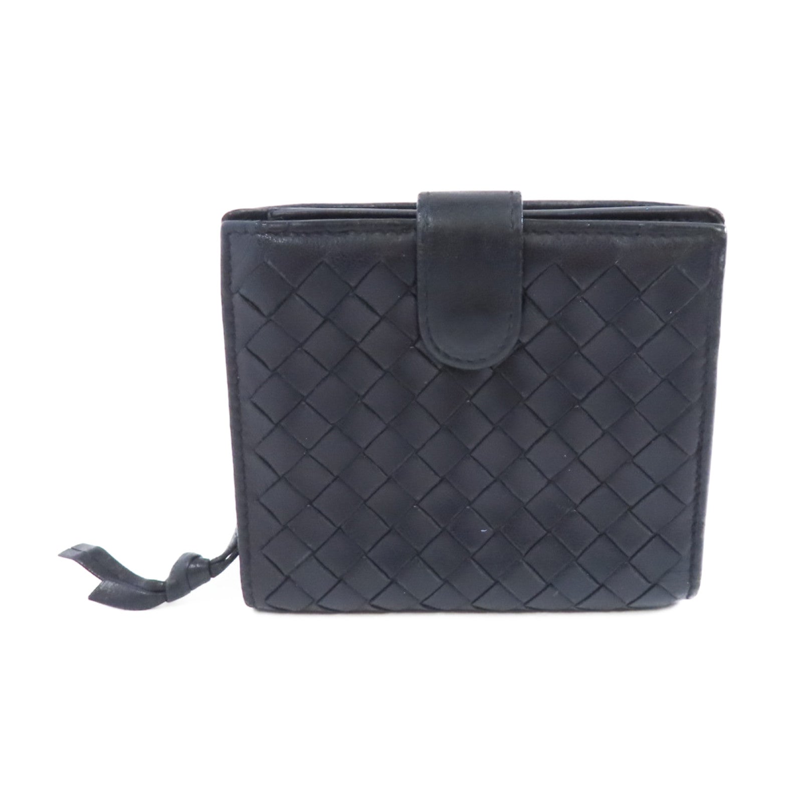 BOTTEGA VENETA 織紋皮革Bifold Wallet金扣錢包黑色
