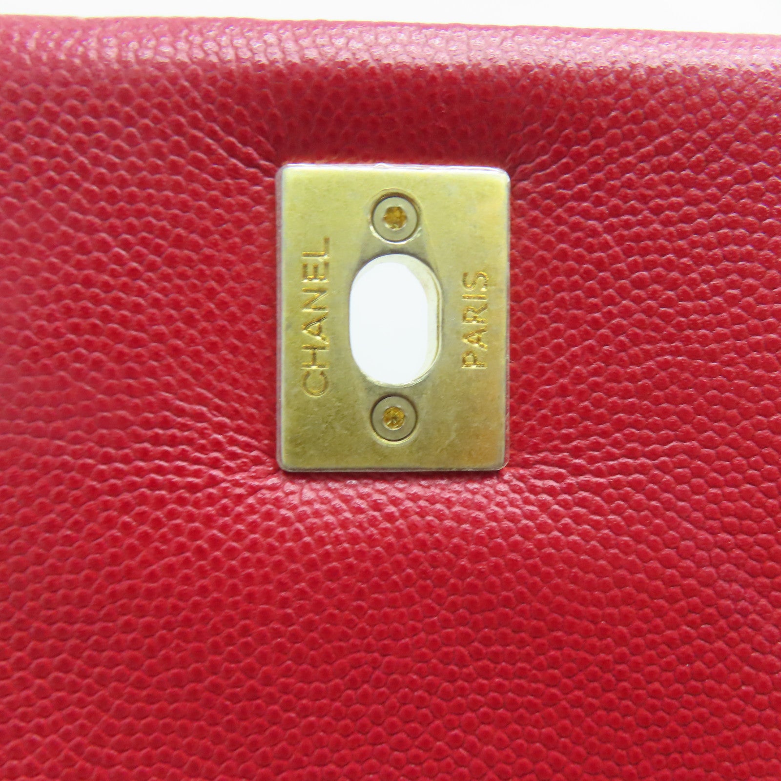 CHANEL 菱格Caviar皮革Coco Handle金扣手挽肩背两用袋红色