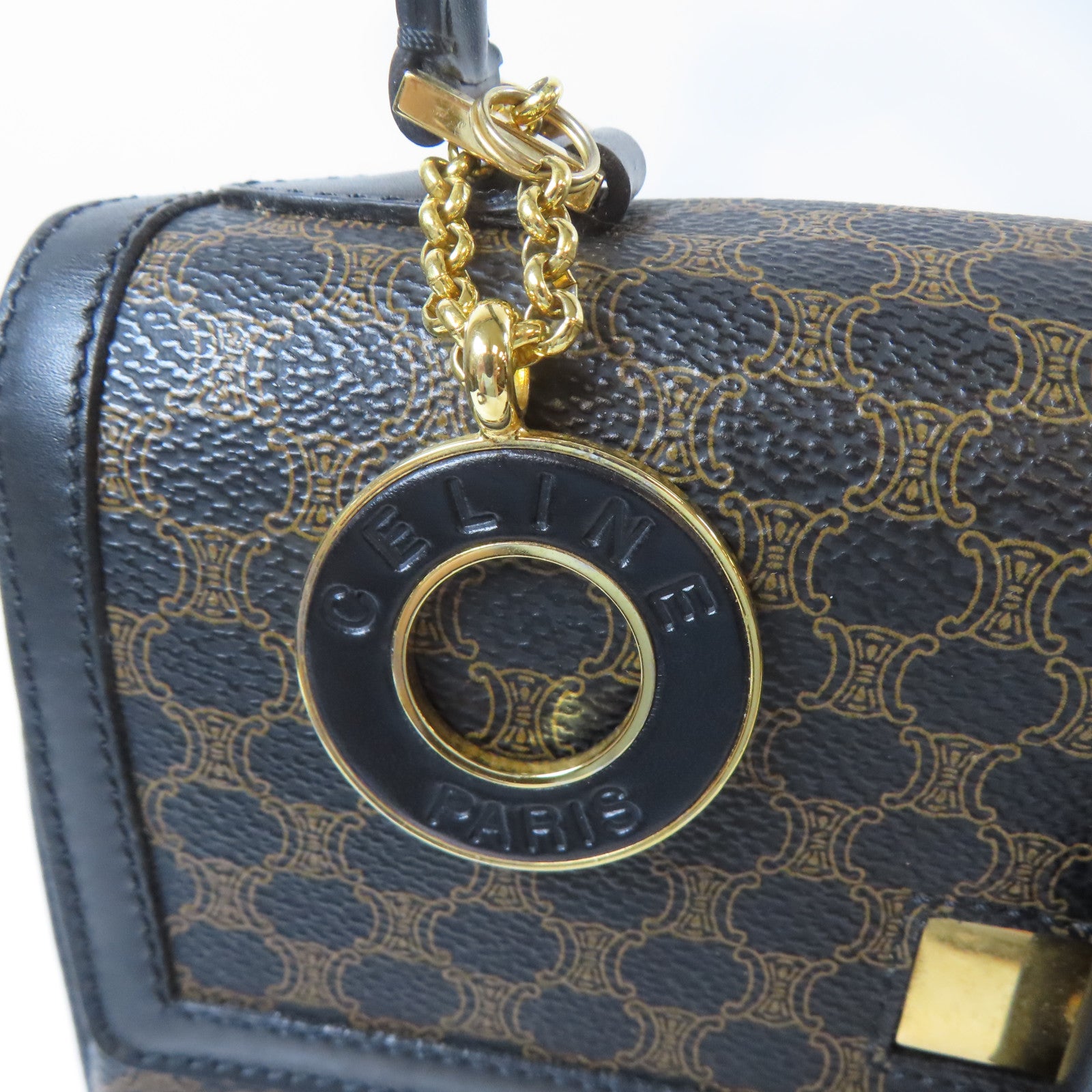 CELINE 塗層帆布Vintage Shoulder Bag金扣手挽肩背兩用袋黑色
