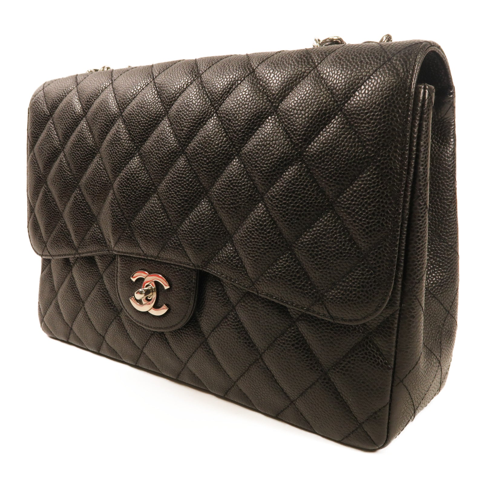 CHANEL 牛皮皮革Large Classic銀扣鏈帶肩背袋