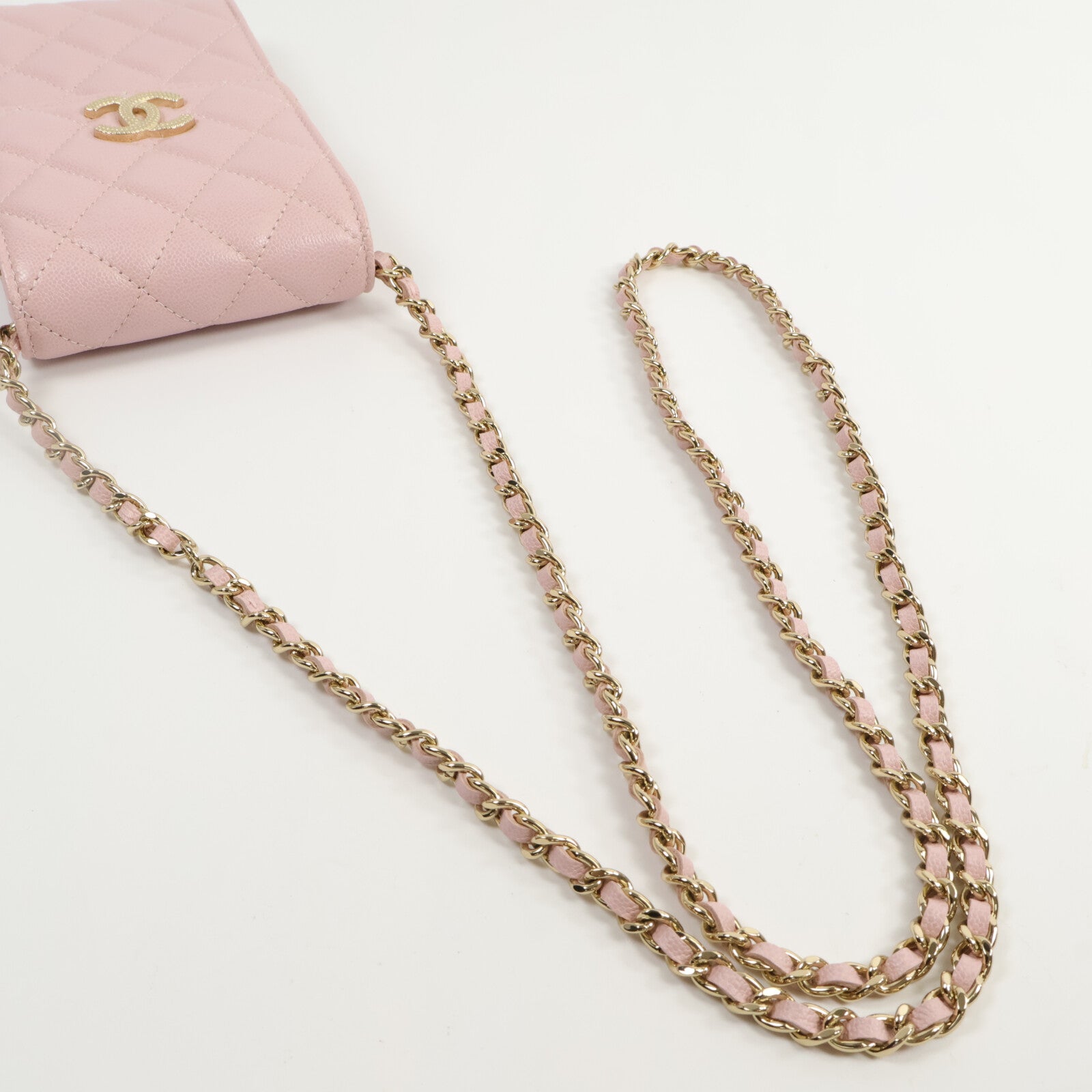 CHANEL 牛皮皮革Phone Bag鏈帶肩背袋