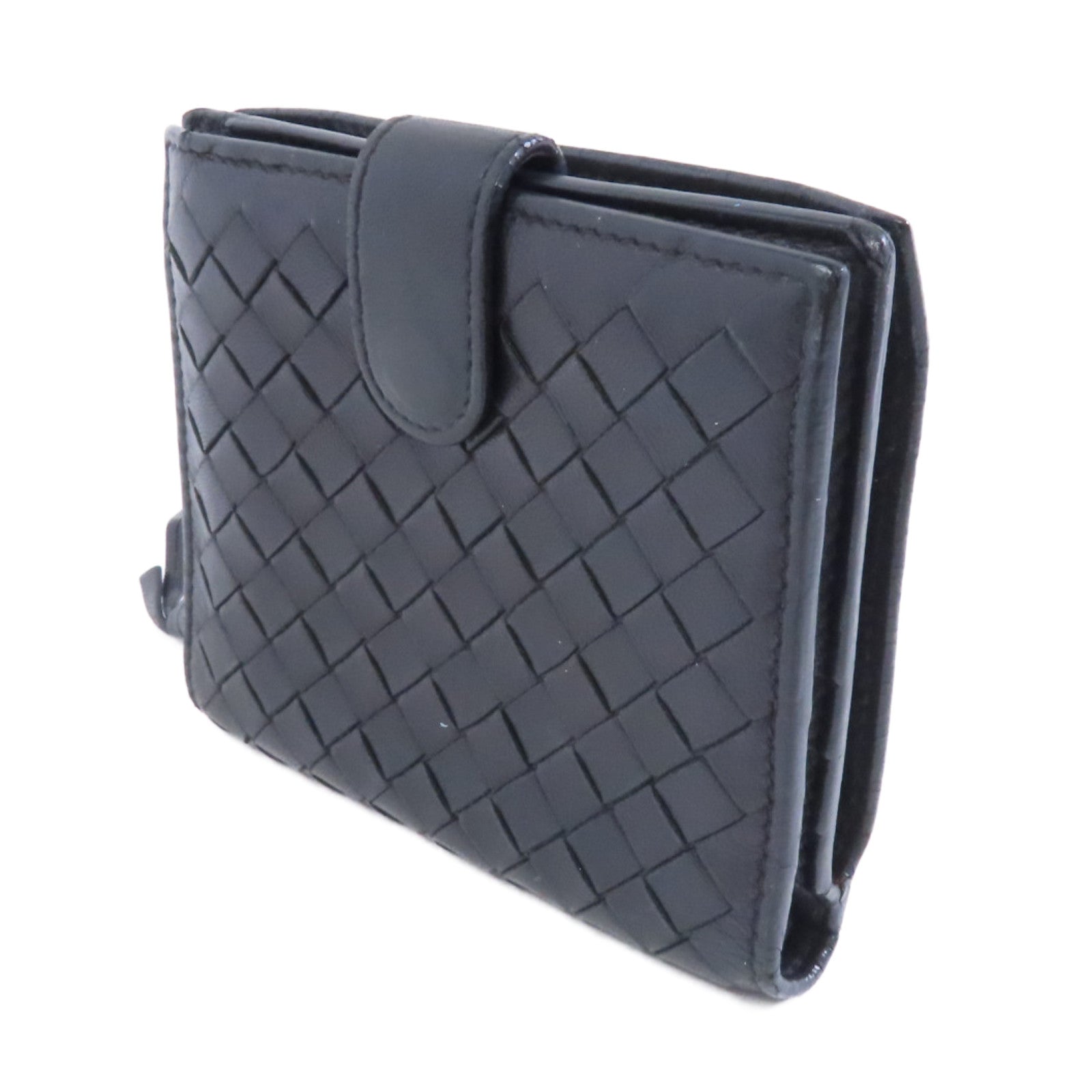 BOTTEGA VENETA 織紋皮革Bifold Wallet金扣錢包黑色